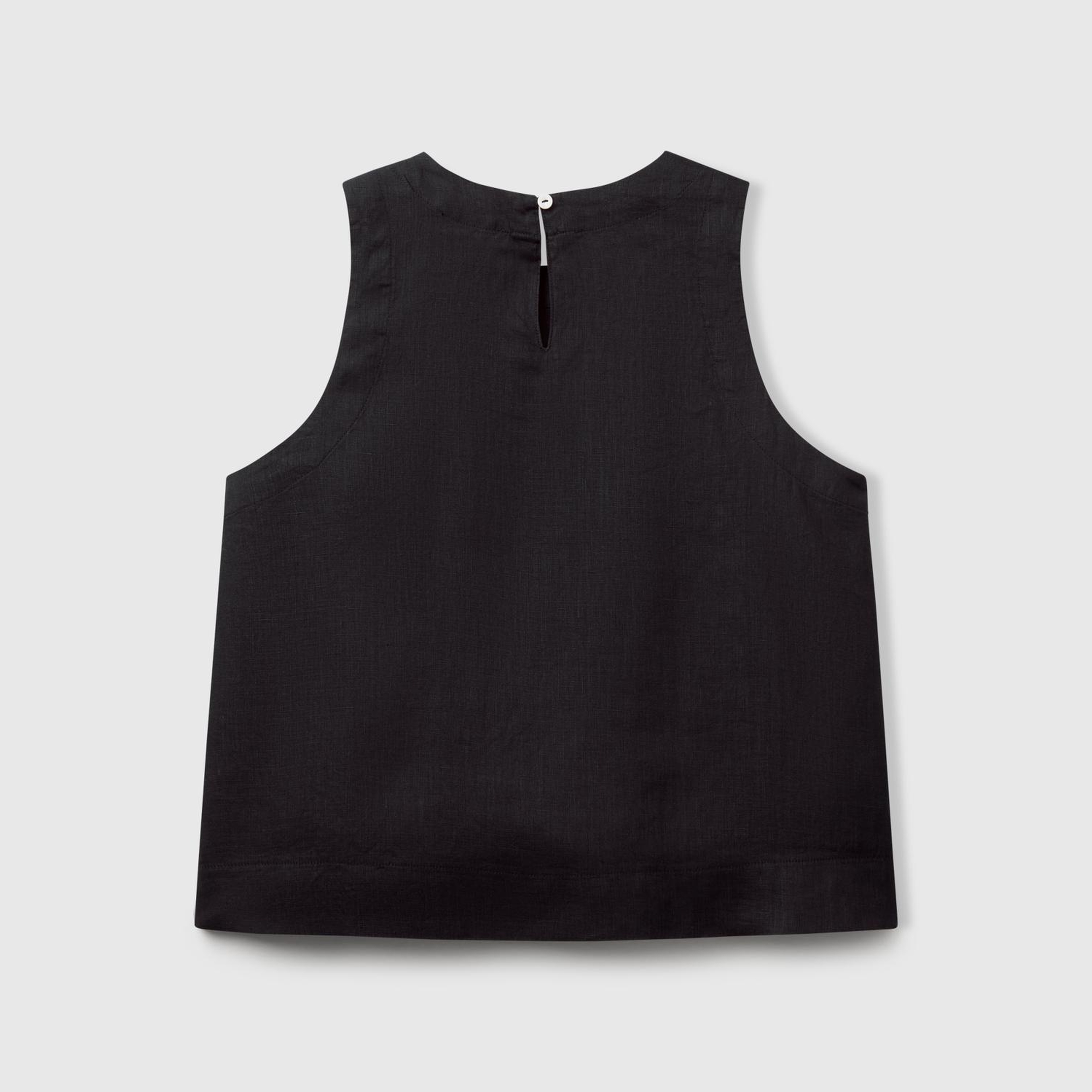 Kadın Siyah %100 Keten Kolsuz Bluz