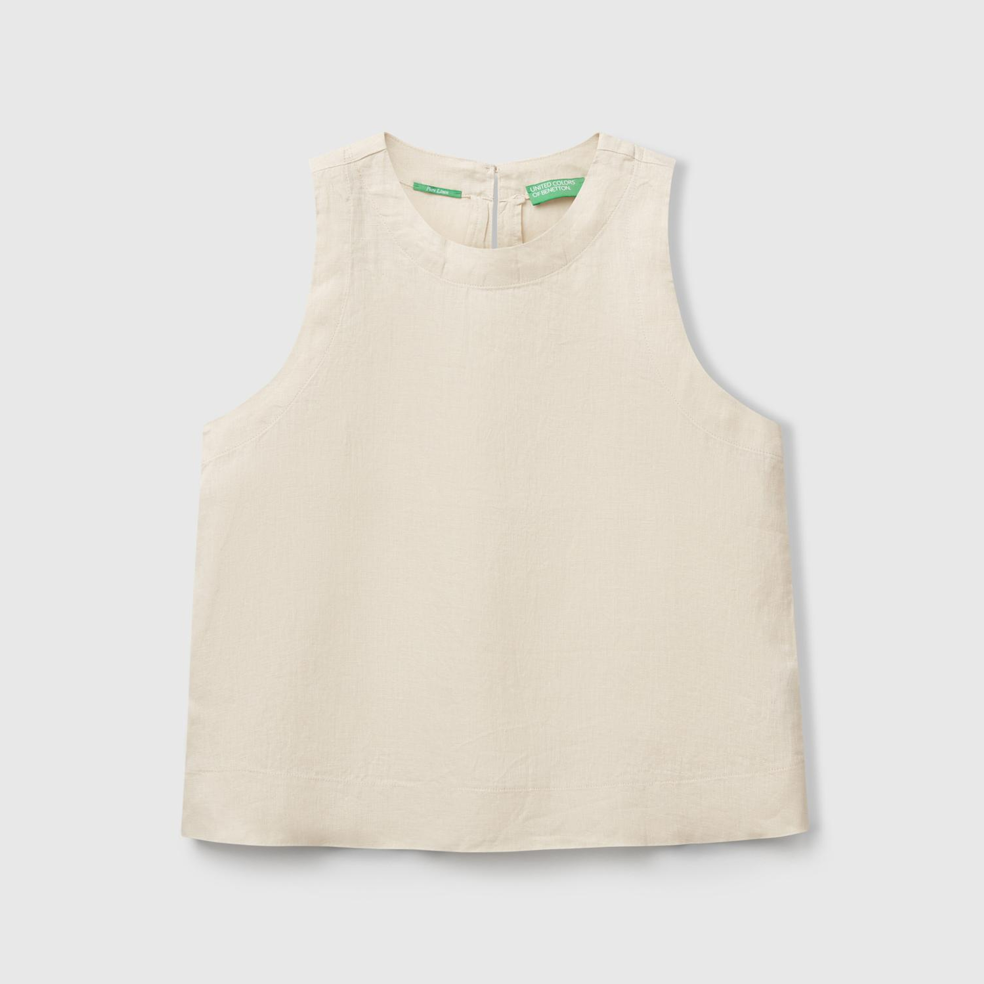 Kadın Taş Rengi %100 Keten Kolsuz Bluz