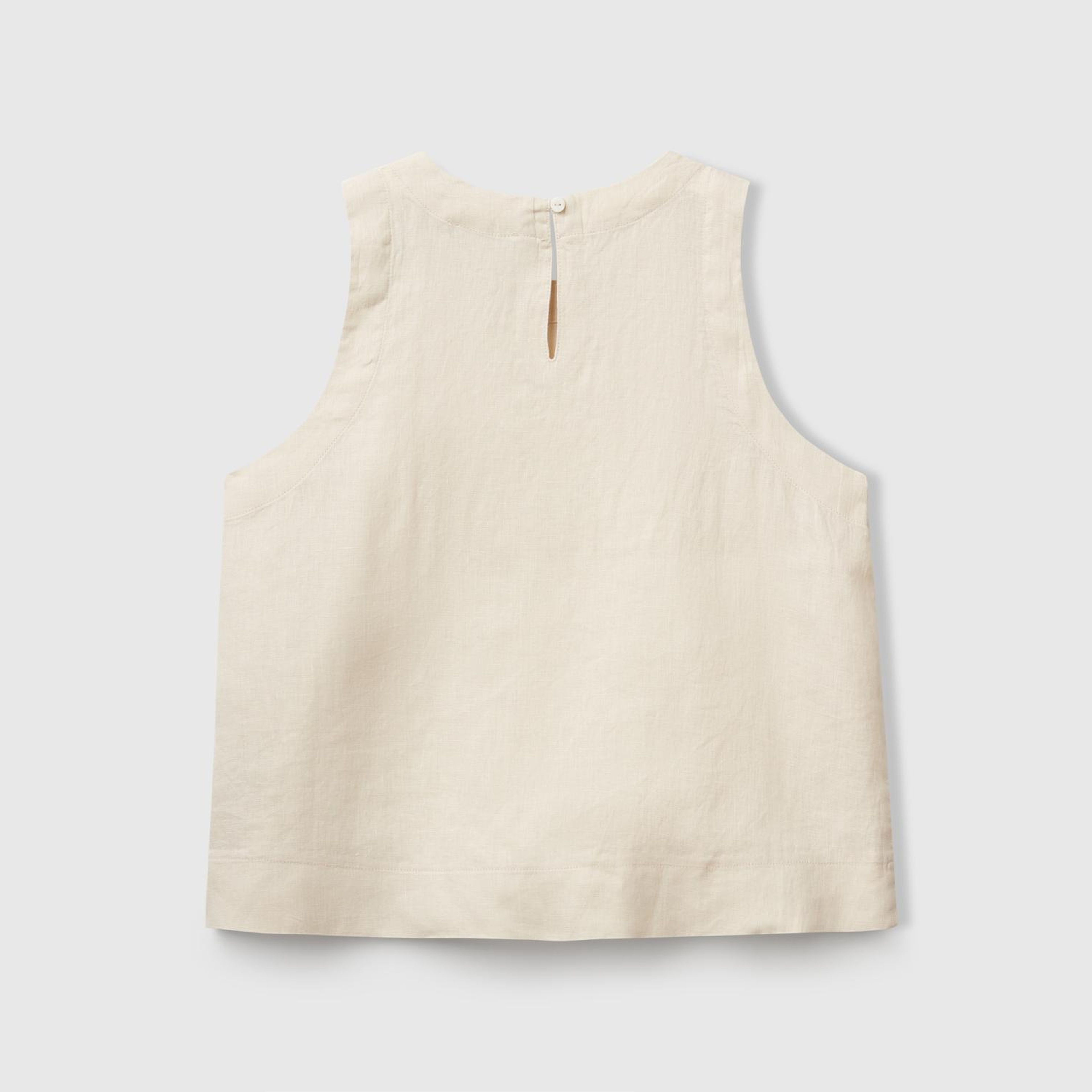 Kadın Taş Rengi %100 Keten Kolsuz Bluz