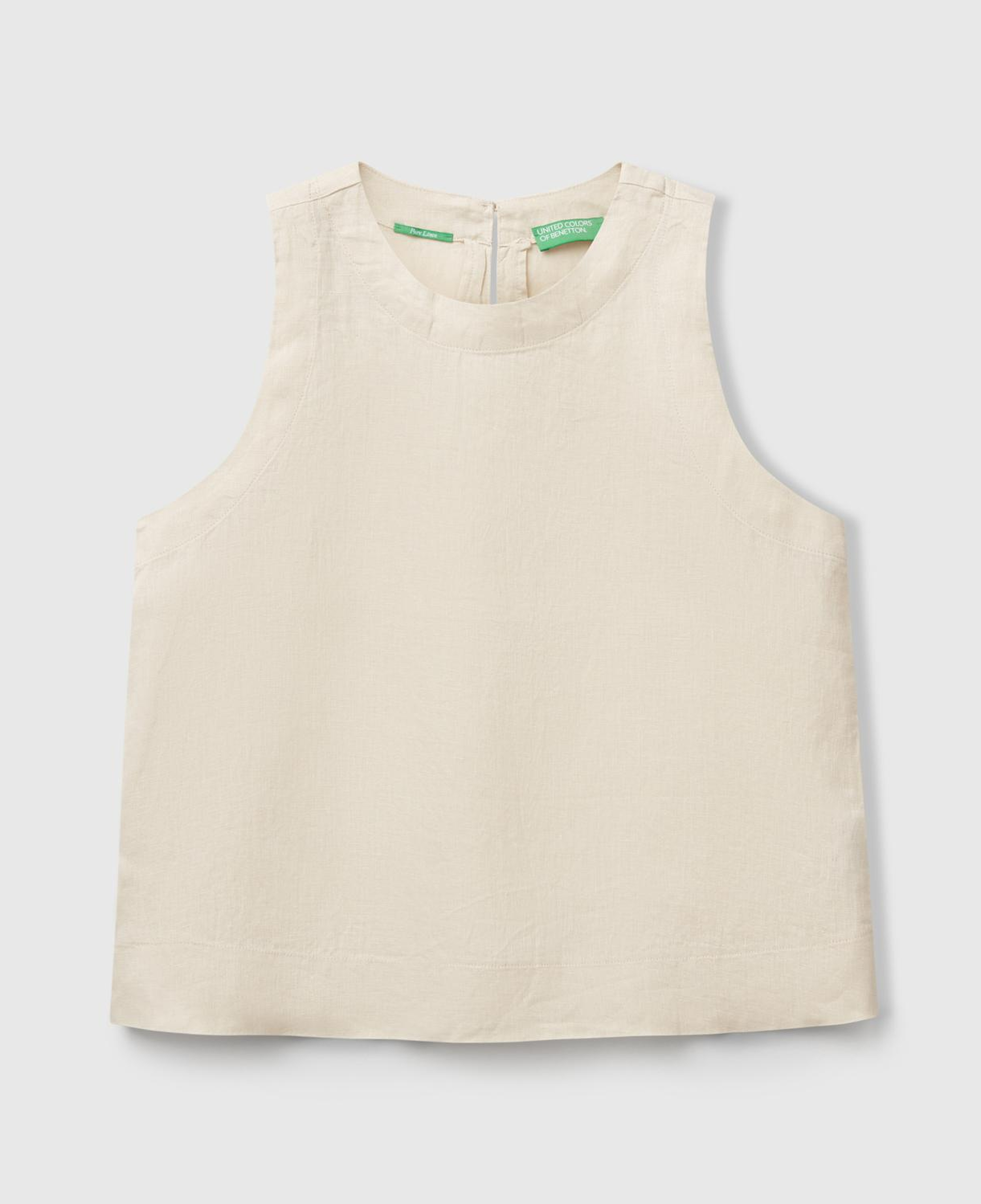 Kadın Taş Rengi %100 Keten Kolsuz Bluz