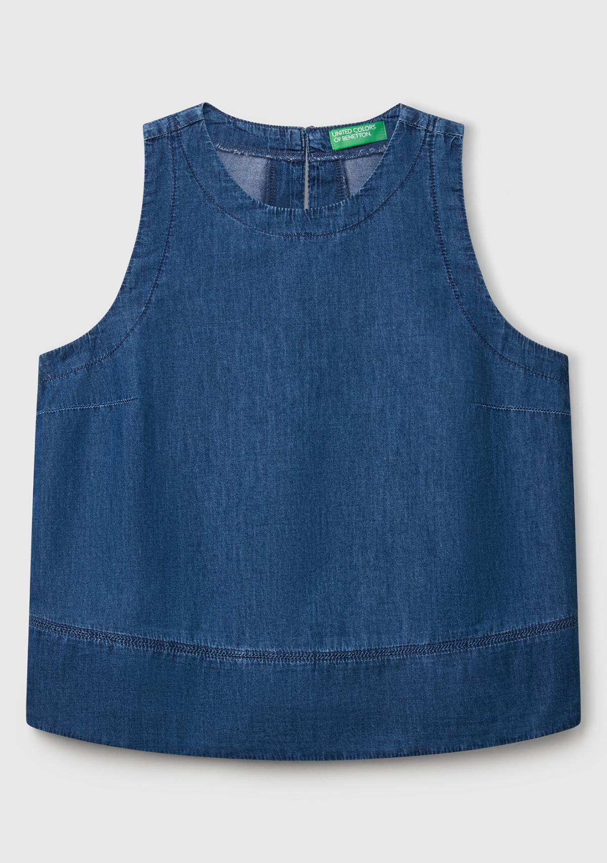 Kadın Koyu Mavi %100 Koton Kolsuz Şamre Bluz