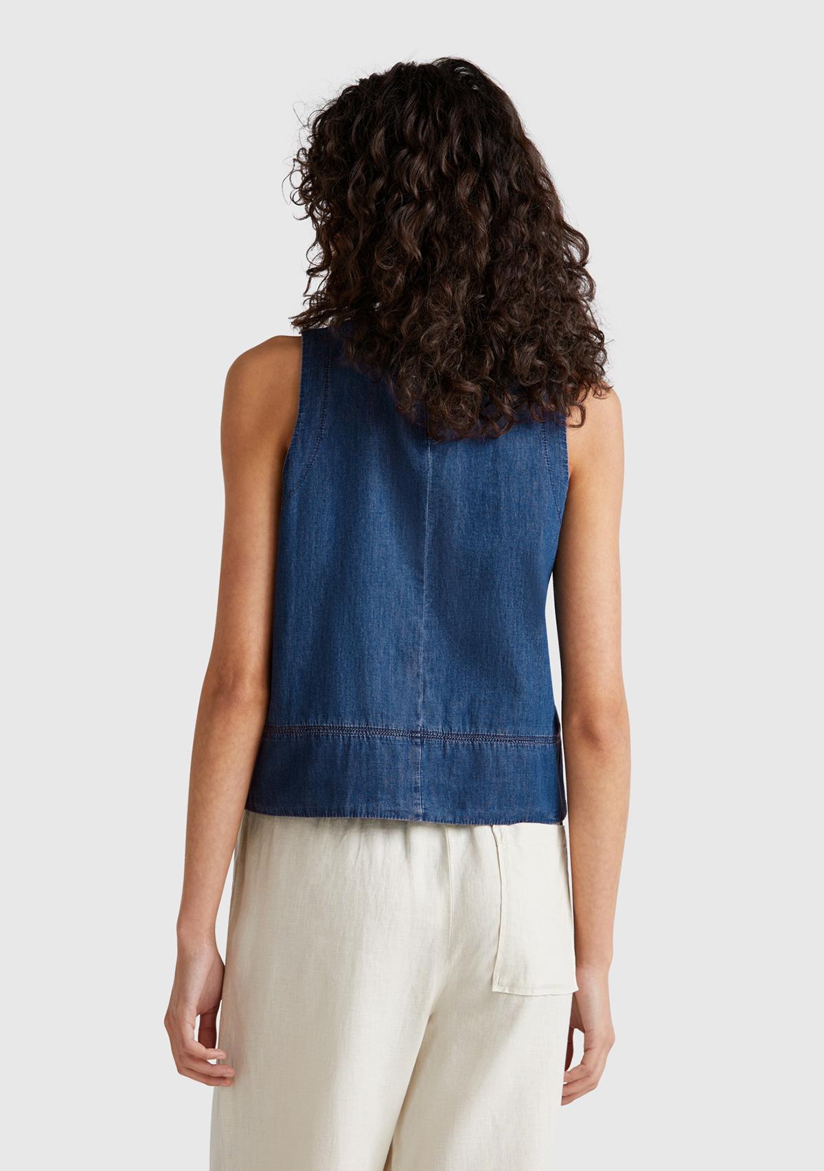 Kadın Koyu Mavi %100 Koton Kolsuz Şamre Bluz