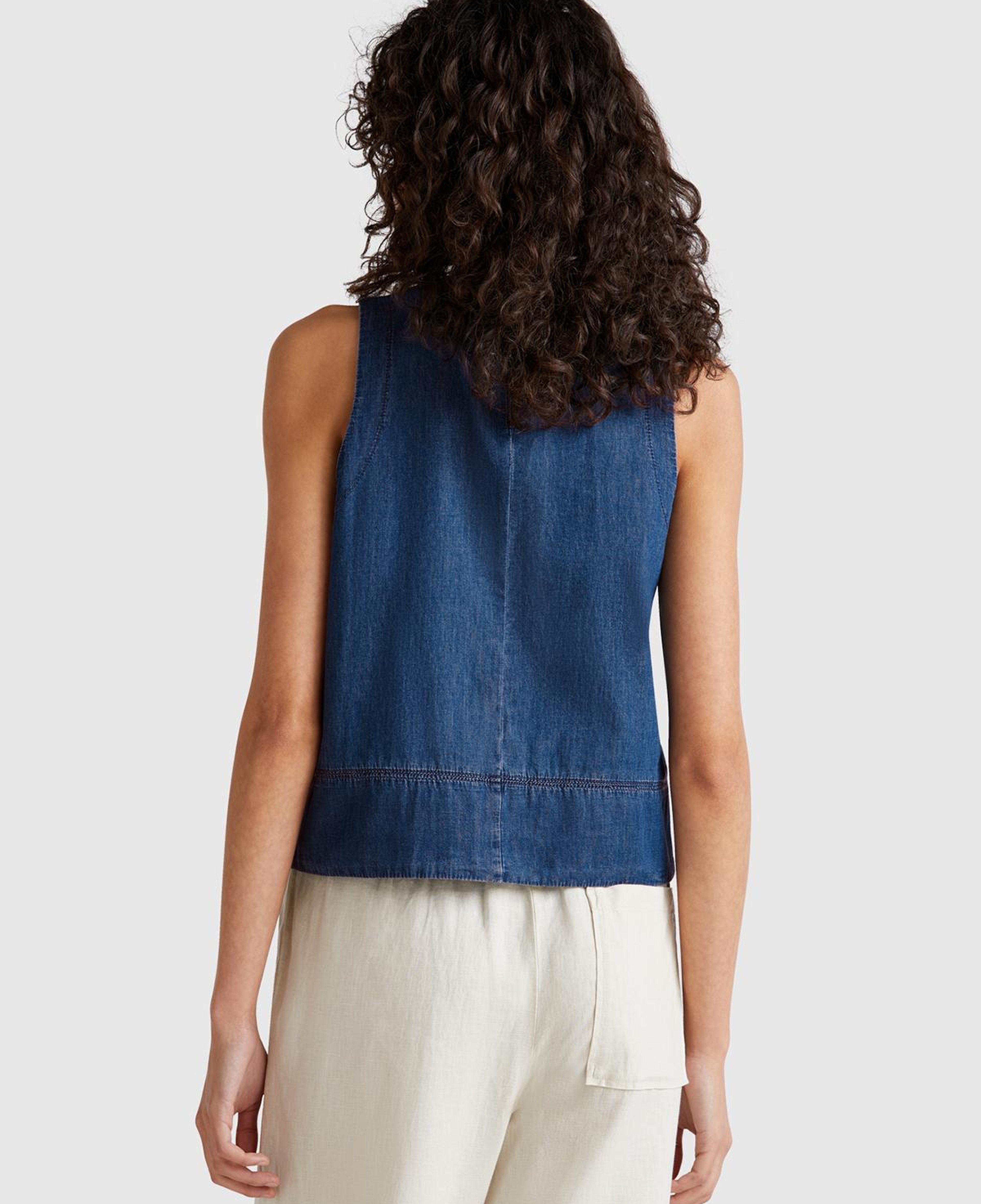 Kadın Koyu Mavi %100 Koton Kolsuz Şamre Bluz