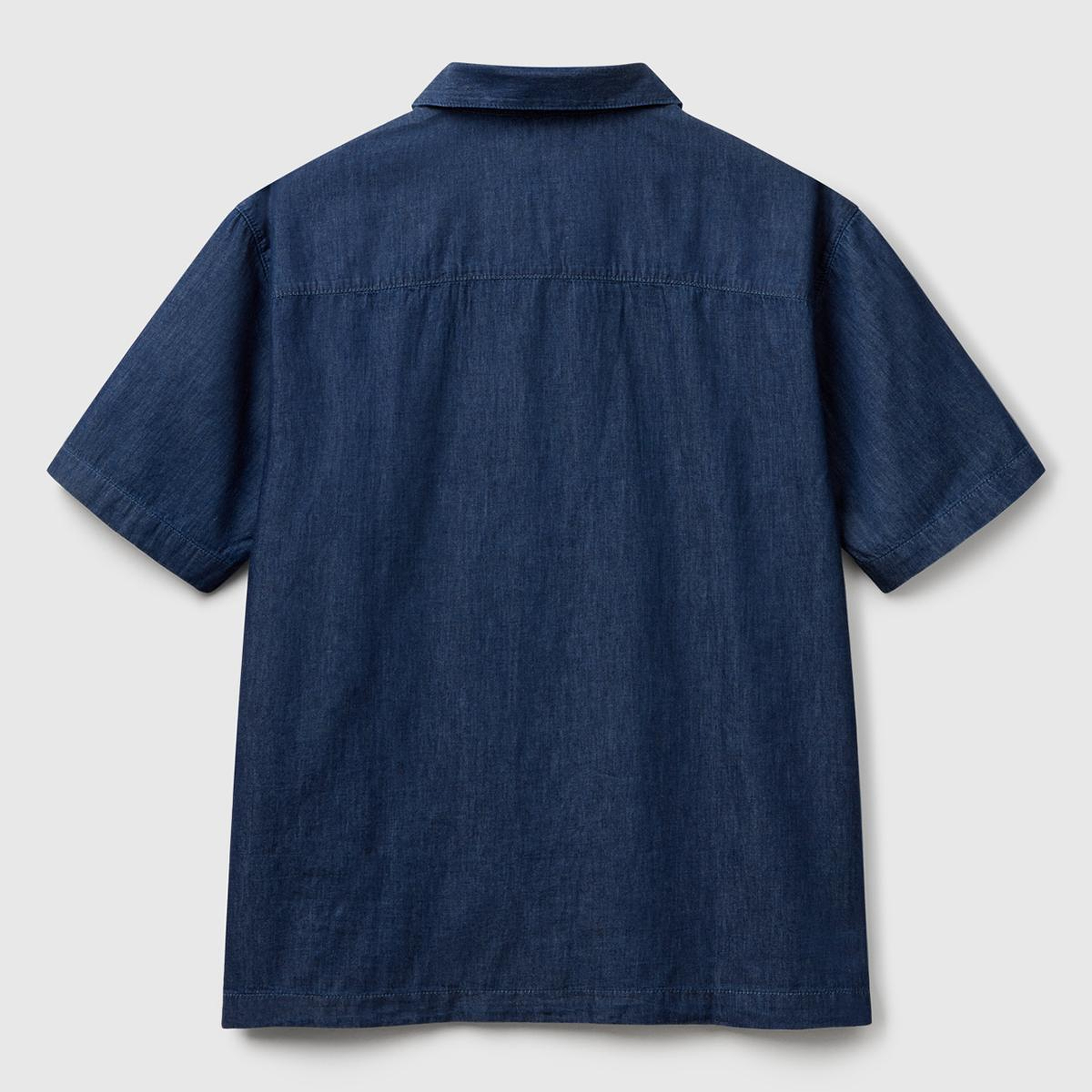 Erkek Koyu Mavi %100 Koton Kısa Kollu Kamp Yaka Gömlek
