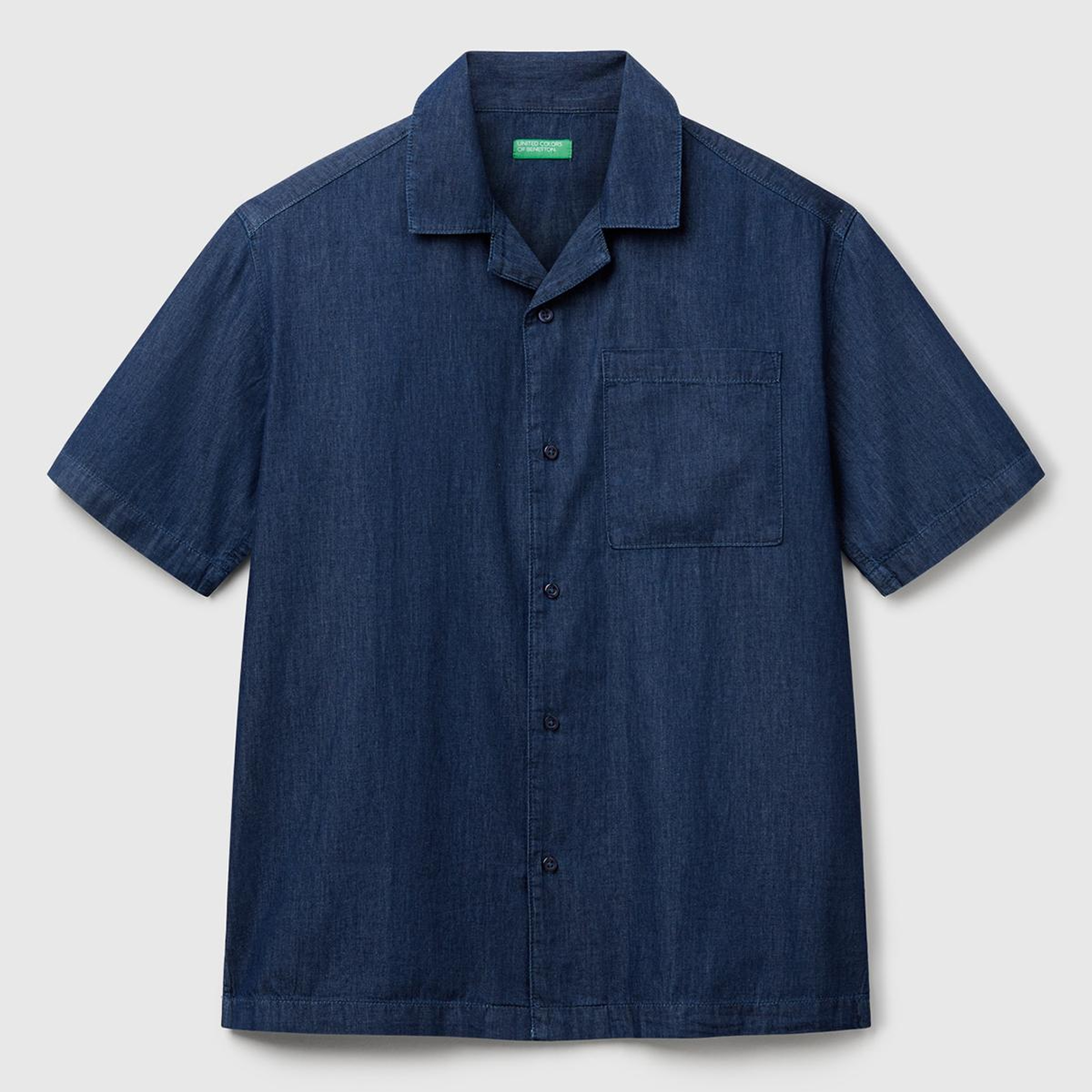 Erkek Koyu Mavi %100 Koton Kısa Kollu Kamp Yaka Gömlek