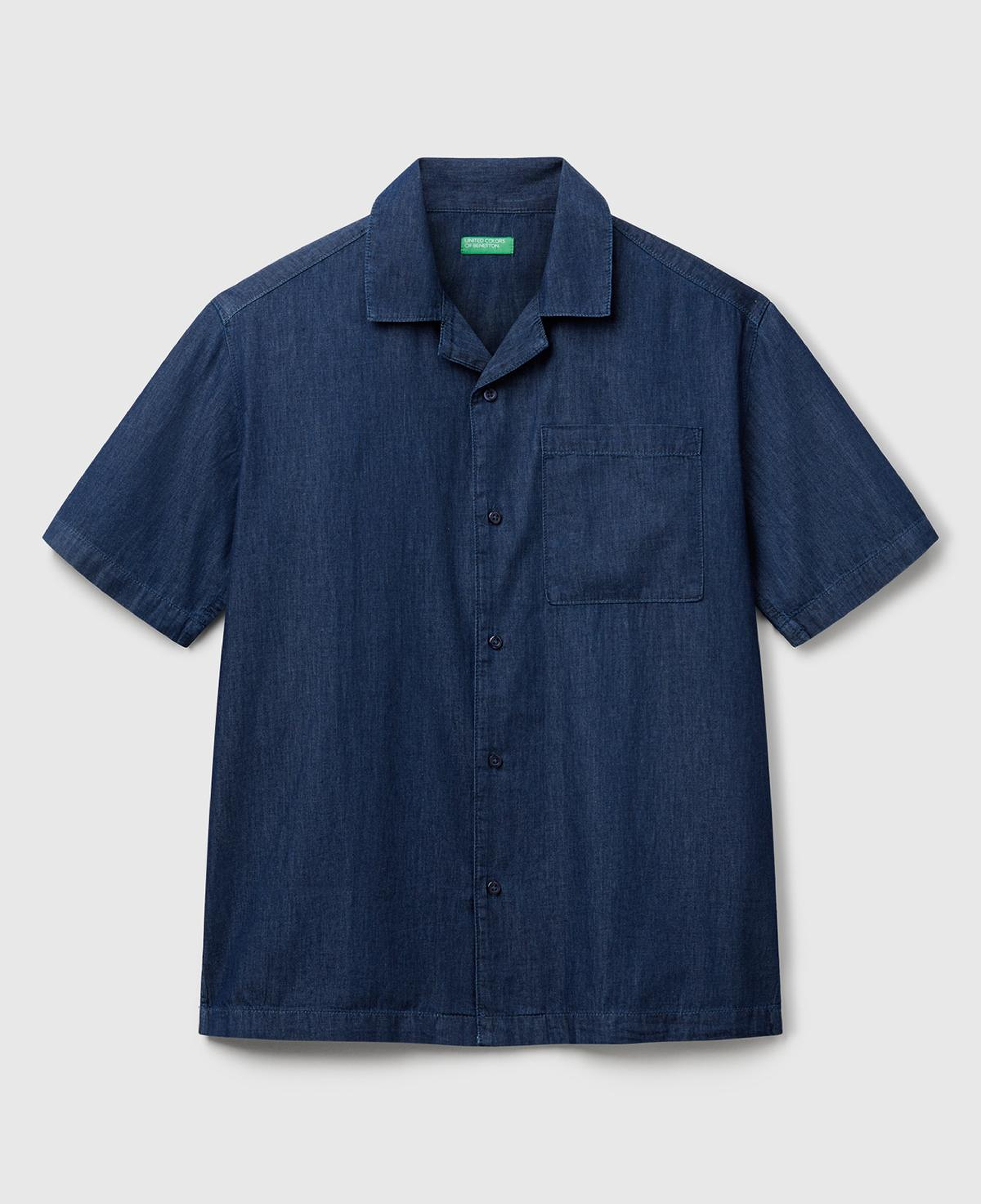 Erkek Koyu Mavi %100 Koton Kısa Kollu Kamp Yaka Gömlek