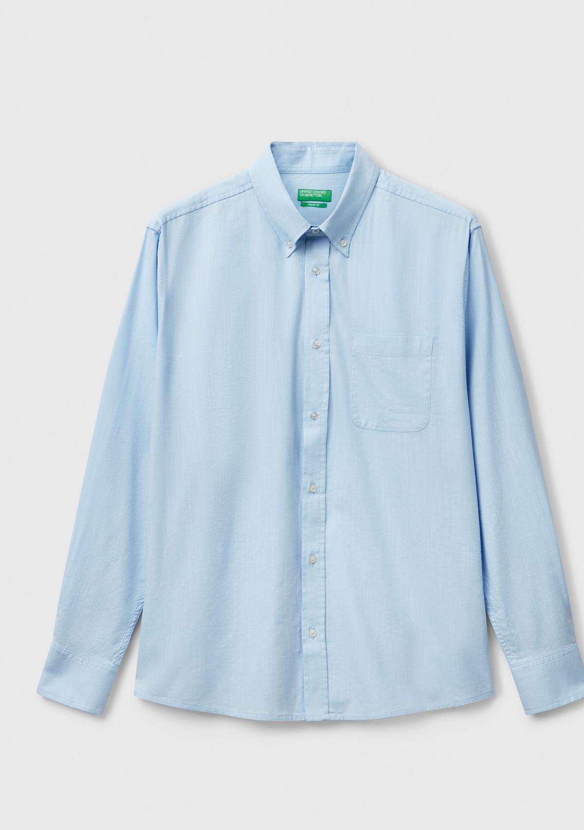 Erkek Mavi Viskoz Karışımlı Slim Fit Gömlek