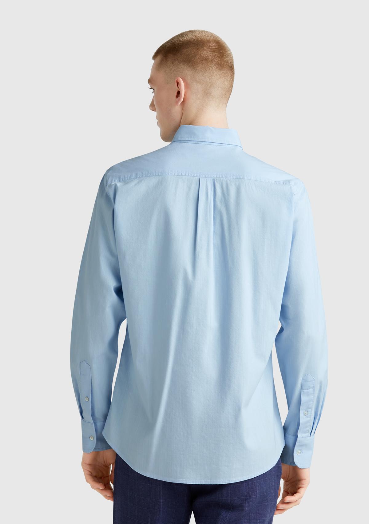 Erkek Mavi Viskoz Karışımlı Slim Fit Gömlek