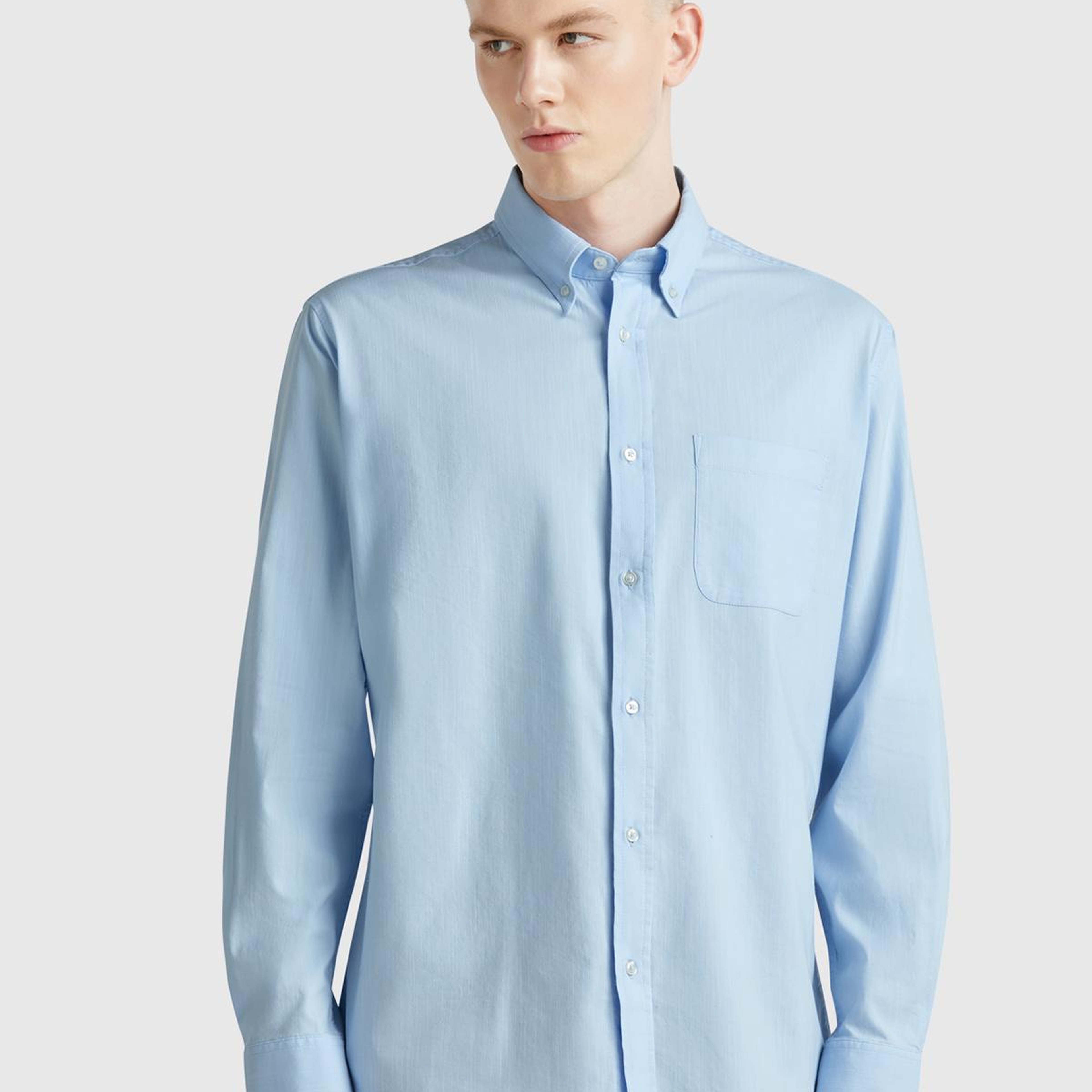 Erkek Mavi Viskoz Karışımlı Slim Fit Gömlek