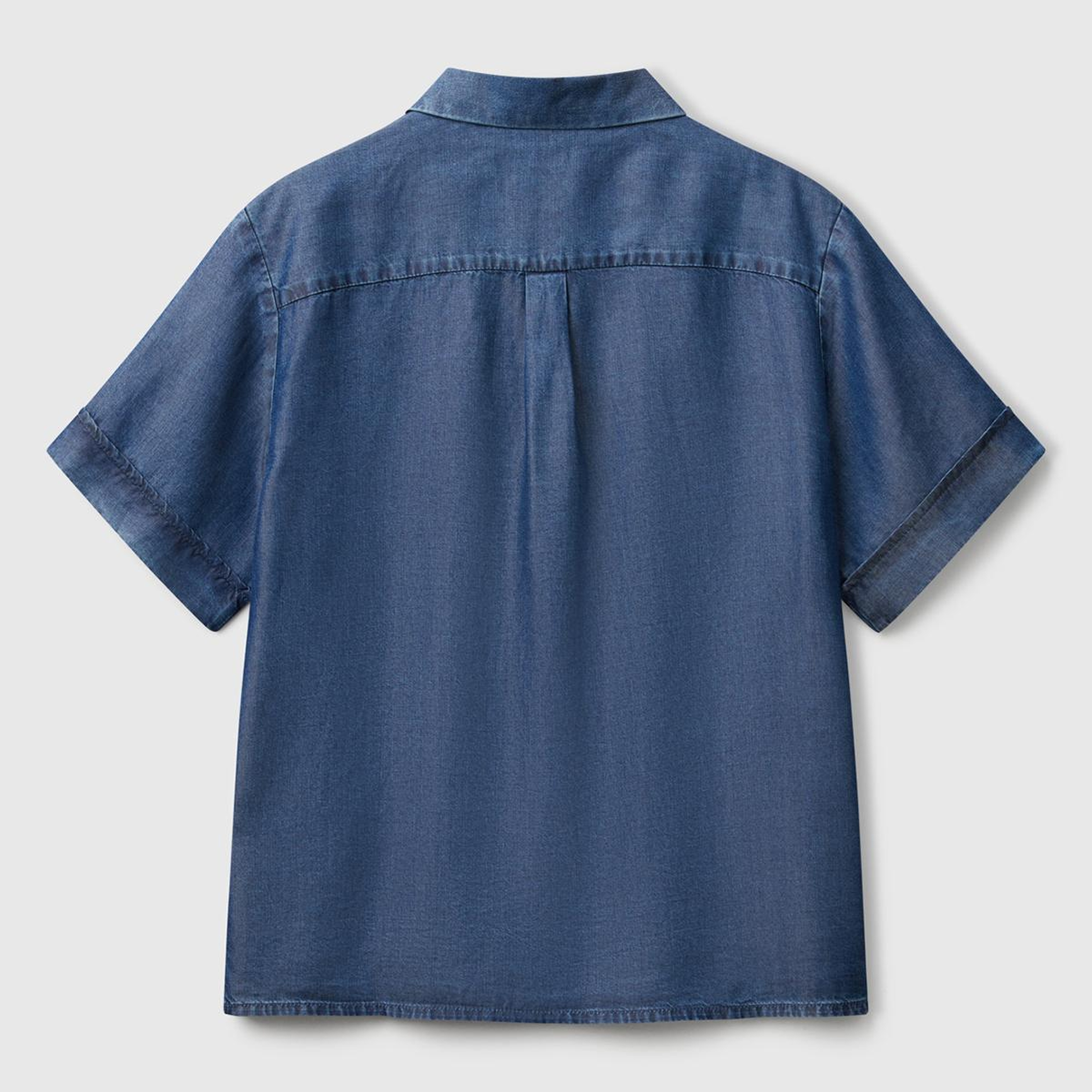 Kadın Koyu Mavi %100 Liyosel Kısa Kollu Denim Gömlek