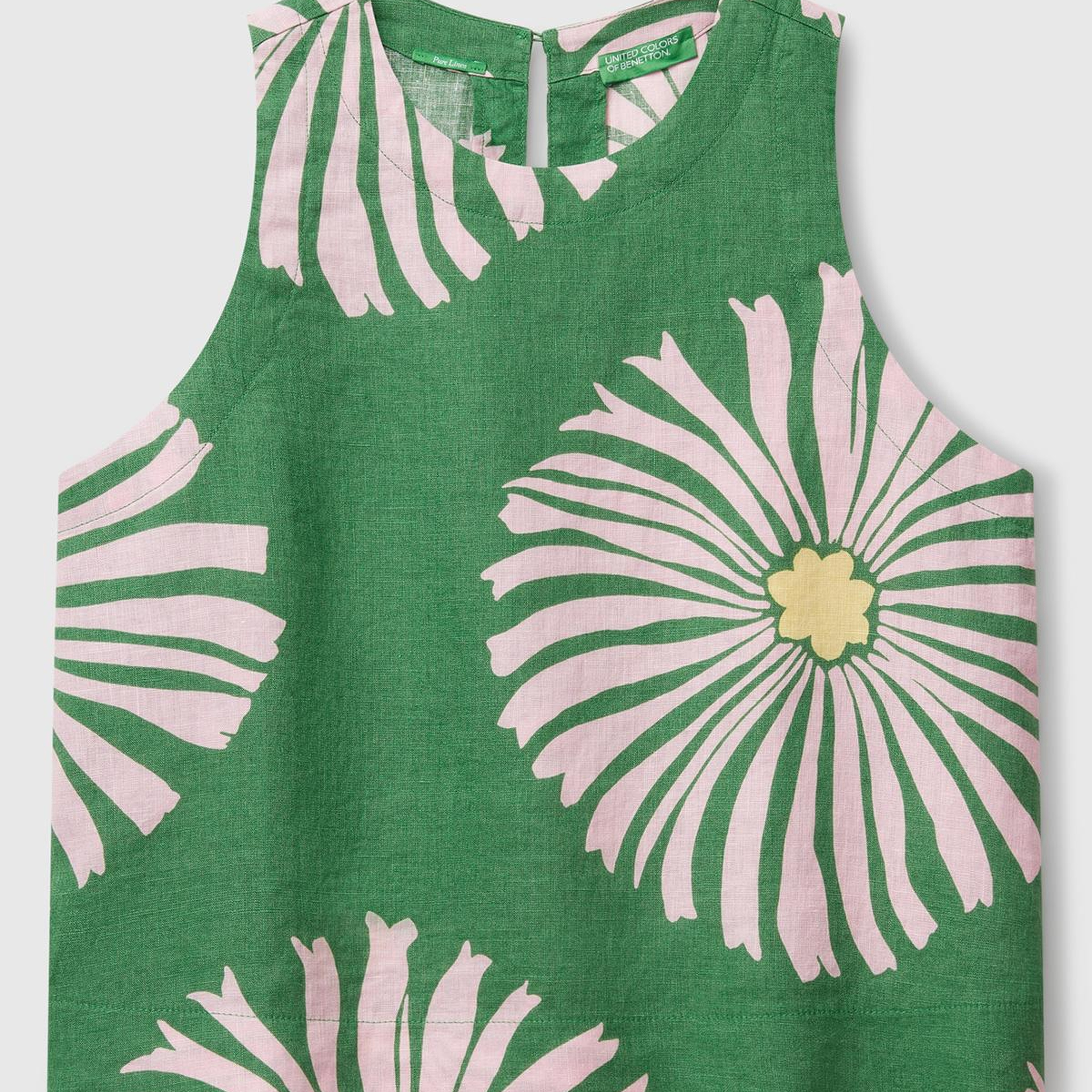 Kadın Yeşil %100 Keten Desenli Kolsuz Bluz