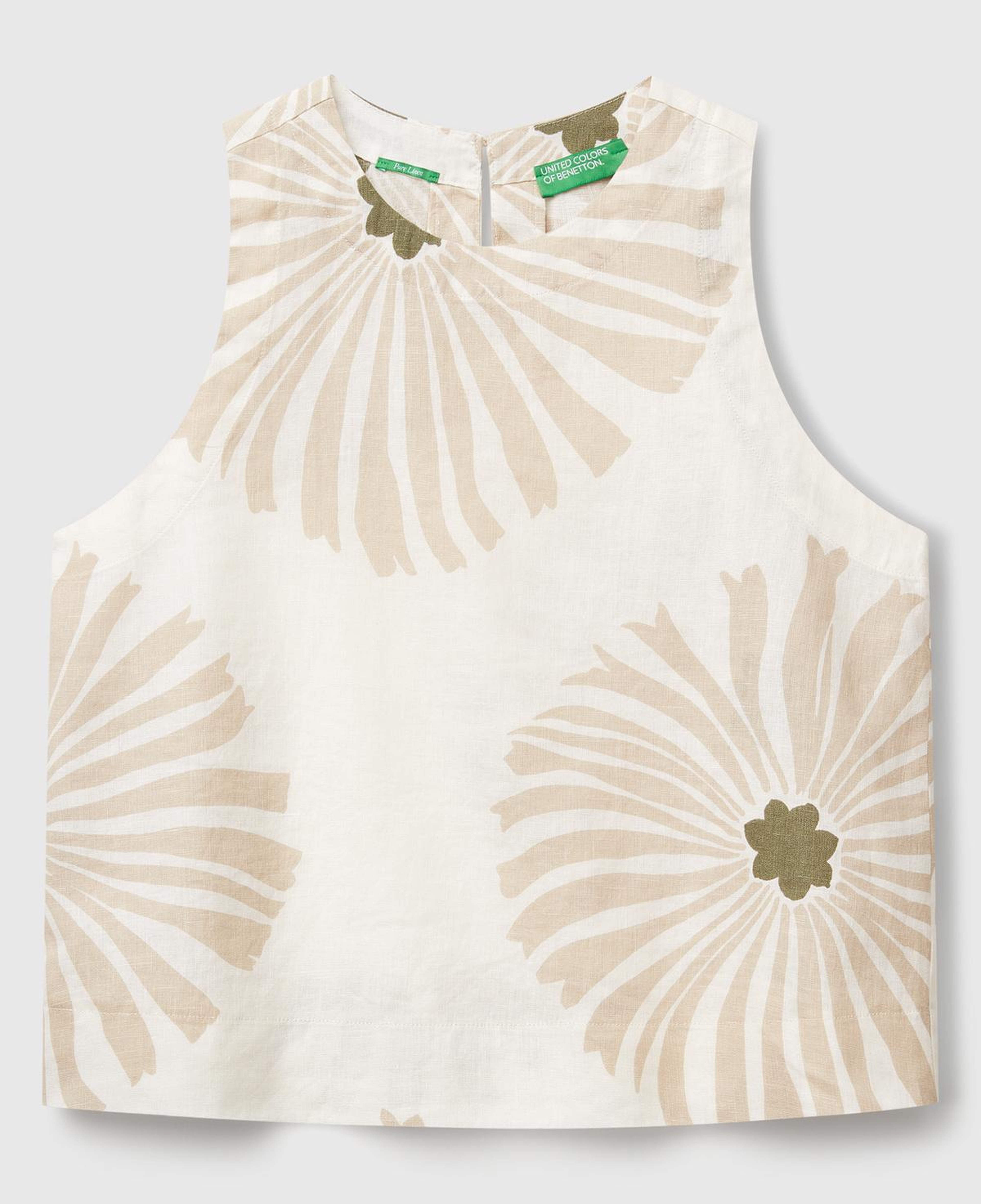 Kadın Krem %100 Keten Desenli Kolsuz Bluz