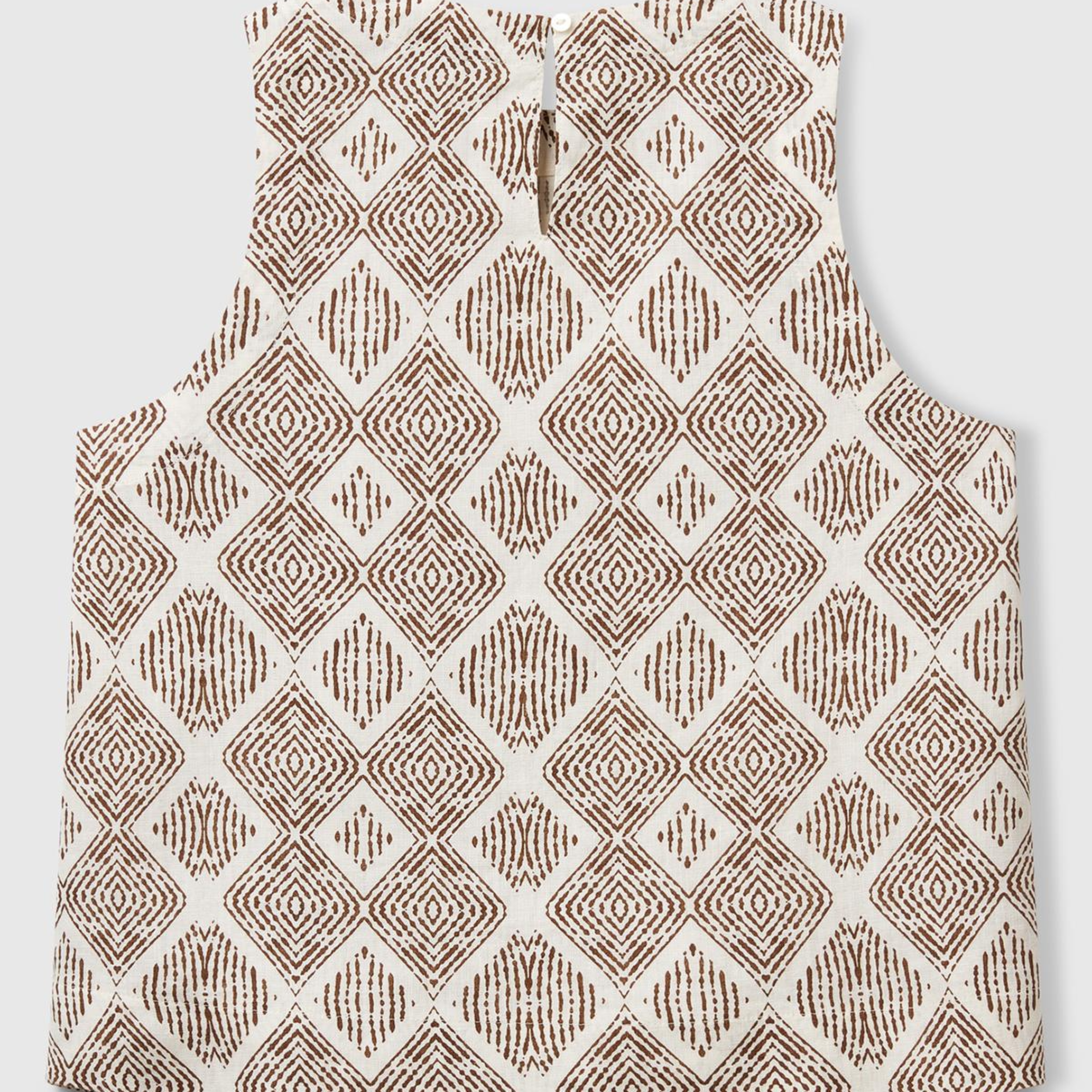 Kadın Beyaz Mix %100 Keten Desenli Kolsuz Bluz