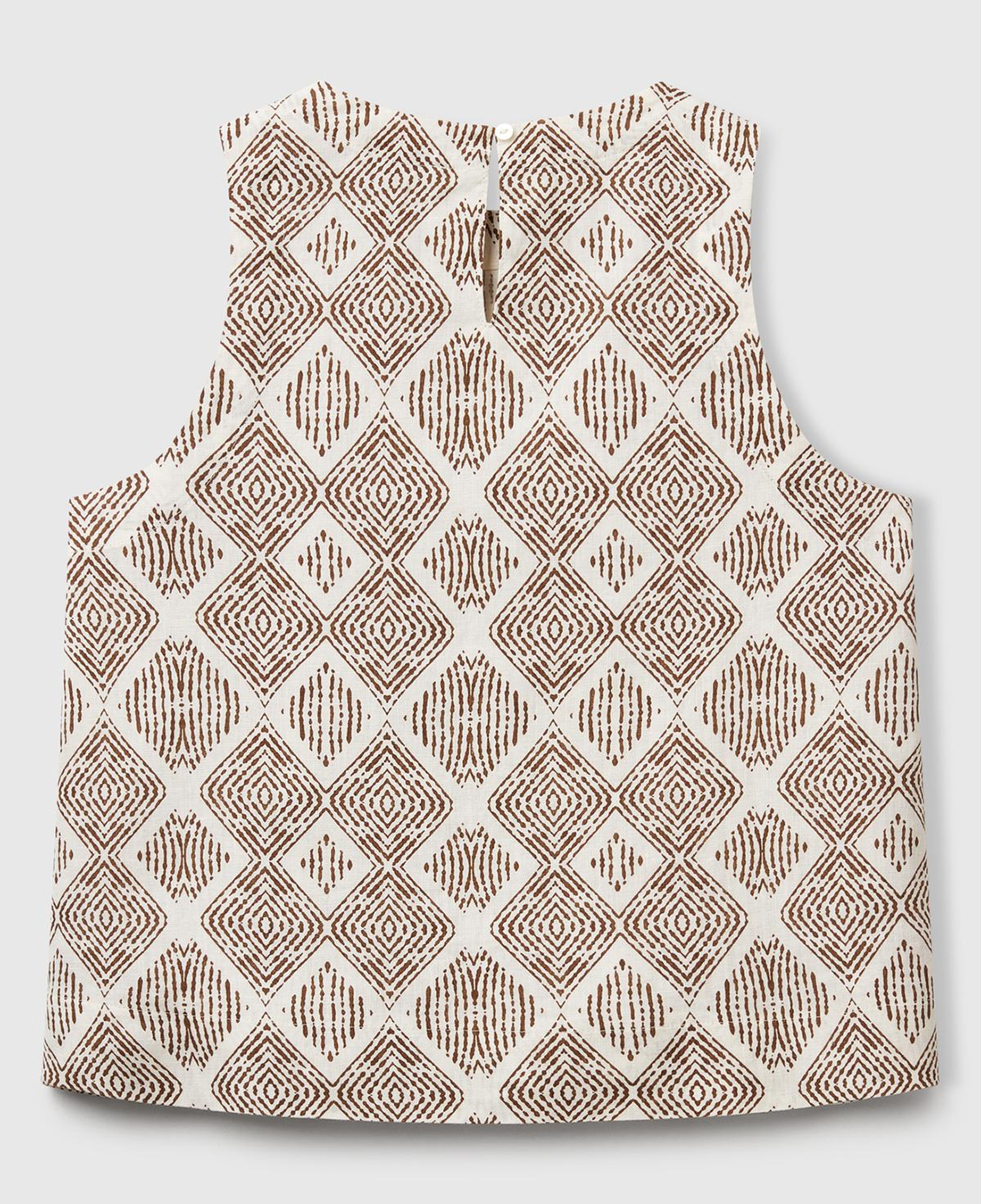 Kadın Beyaz Mix %100 Keten Desenli Kolsuz Bluz