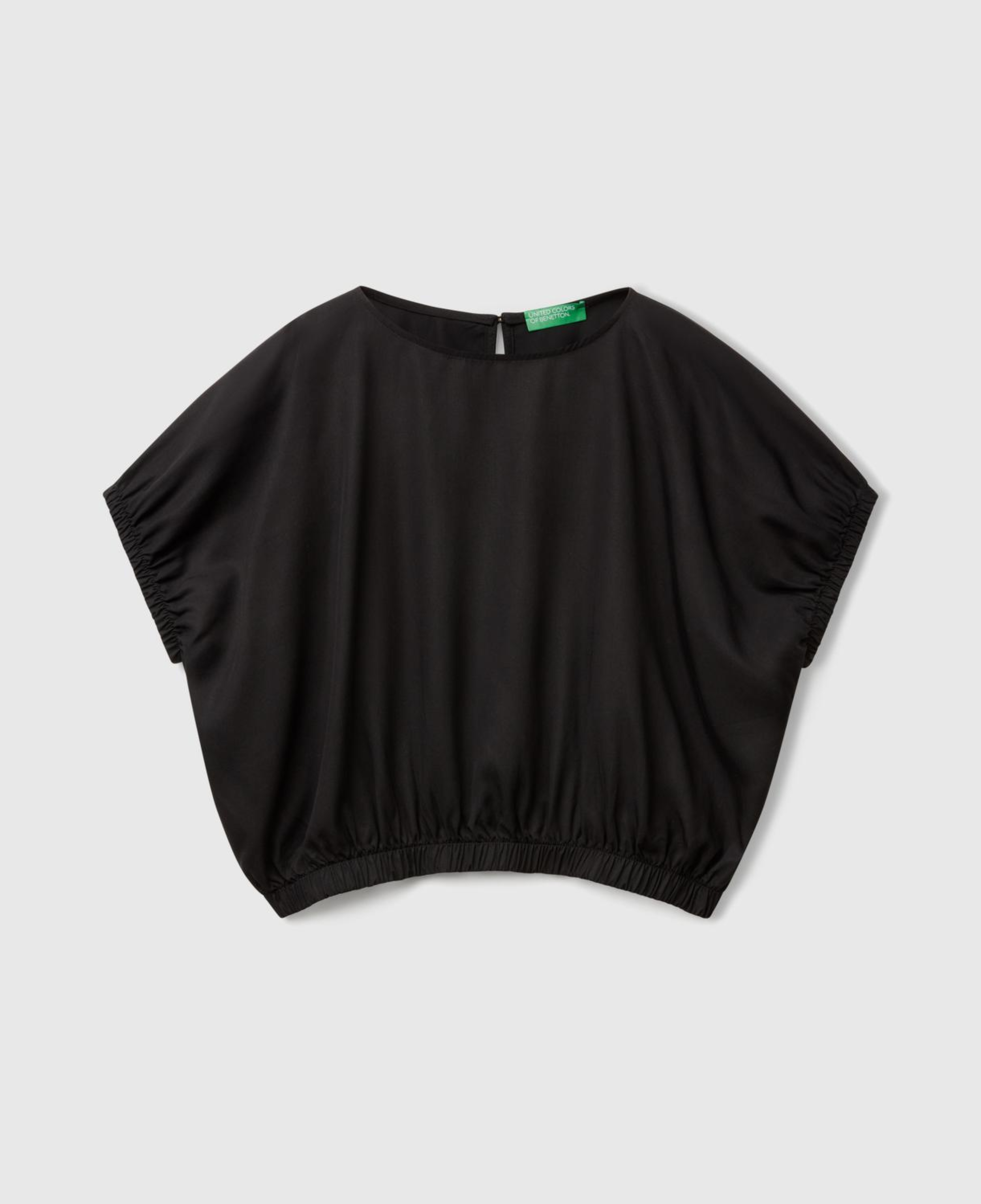 Kadın Siyah %100 Liyosel Beli Lastikli Kimona Kol Bluz