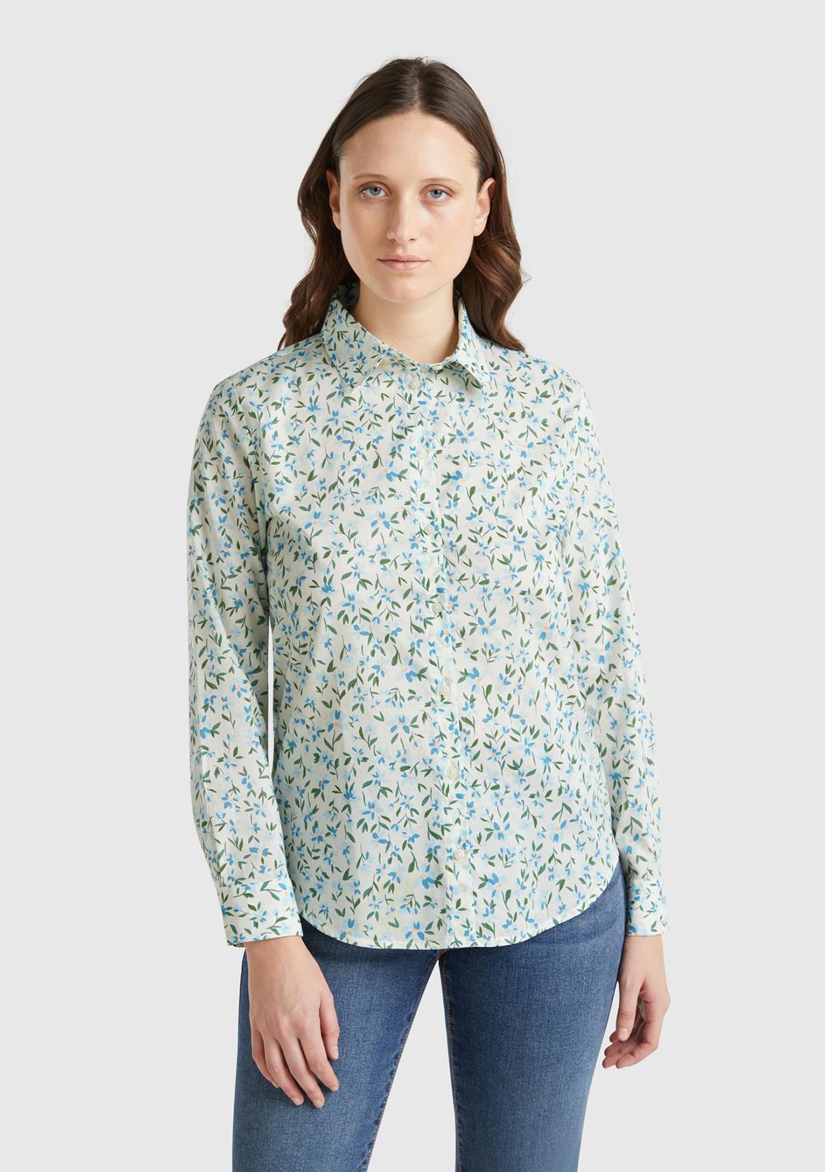 Kadın Yeşil %100 Pamuk Desenli Manşetli Regular Fit Müslin Gömlek