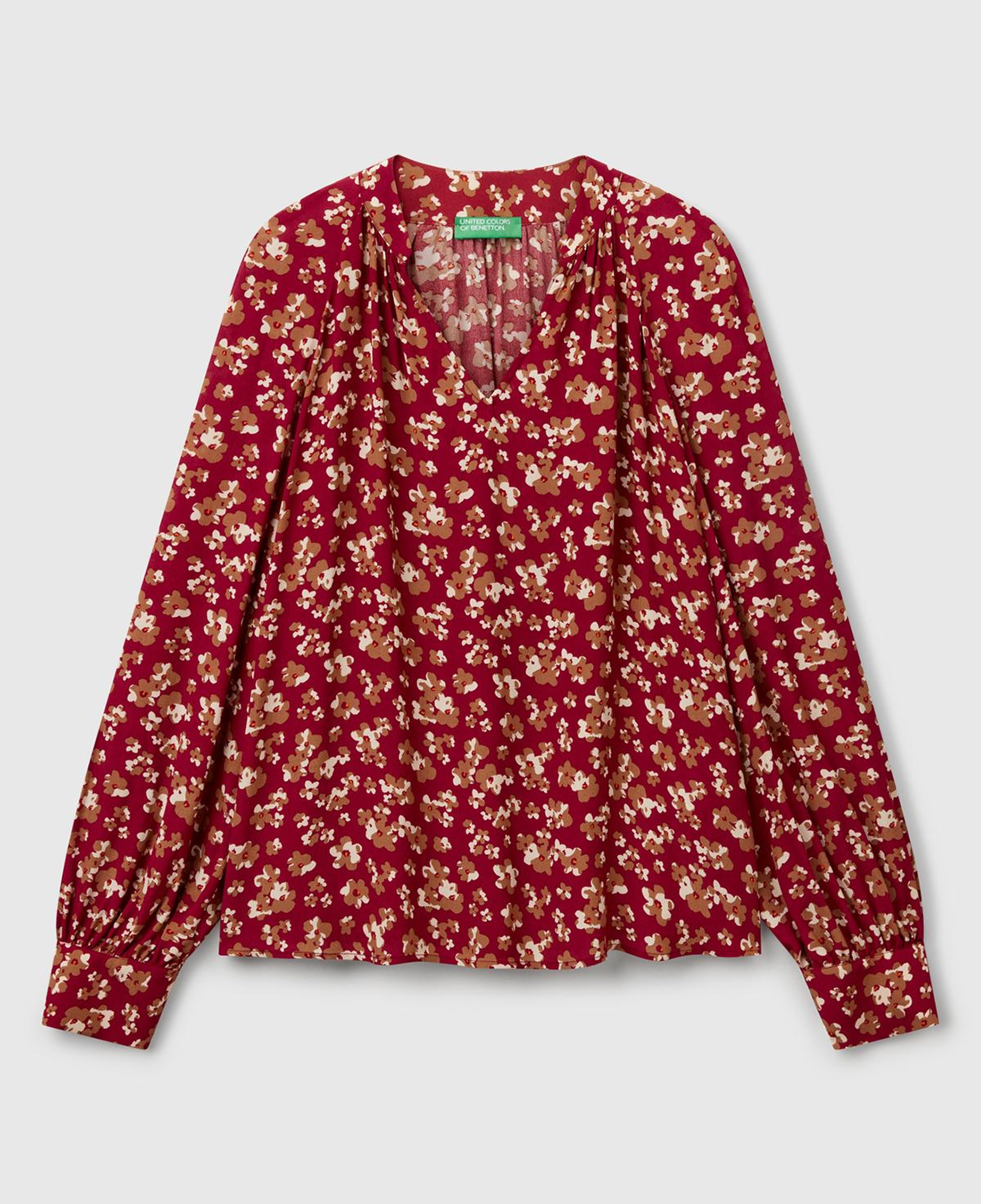 Kadın Bordo %100 Viskoz V Yaka Raglan Kol Bluz