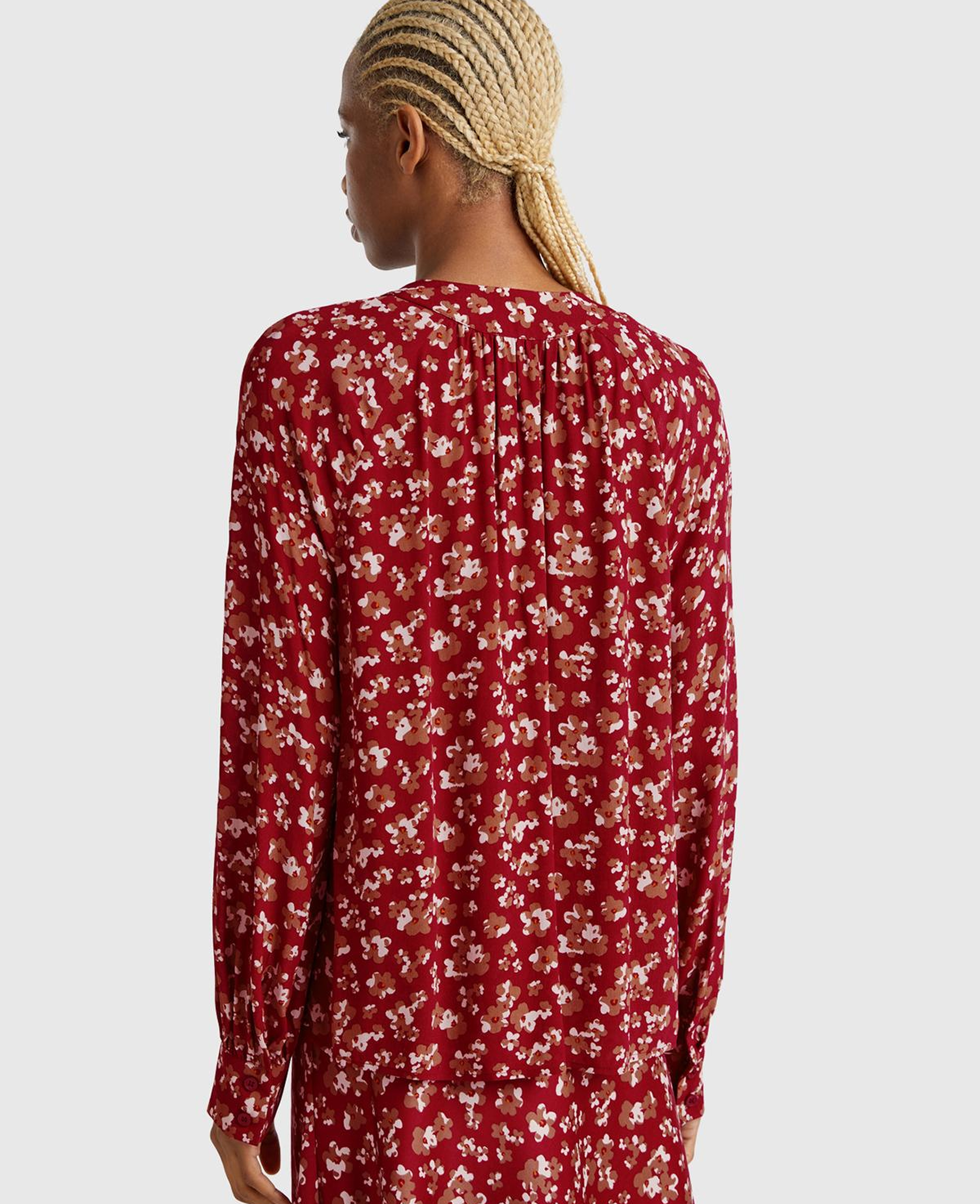 Kadın Bordo %100 Viskoz V Yaka Raglan Kol Bluz