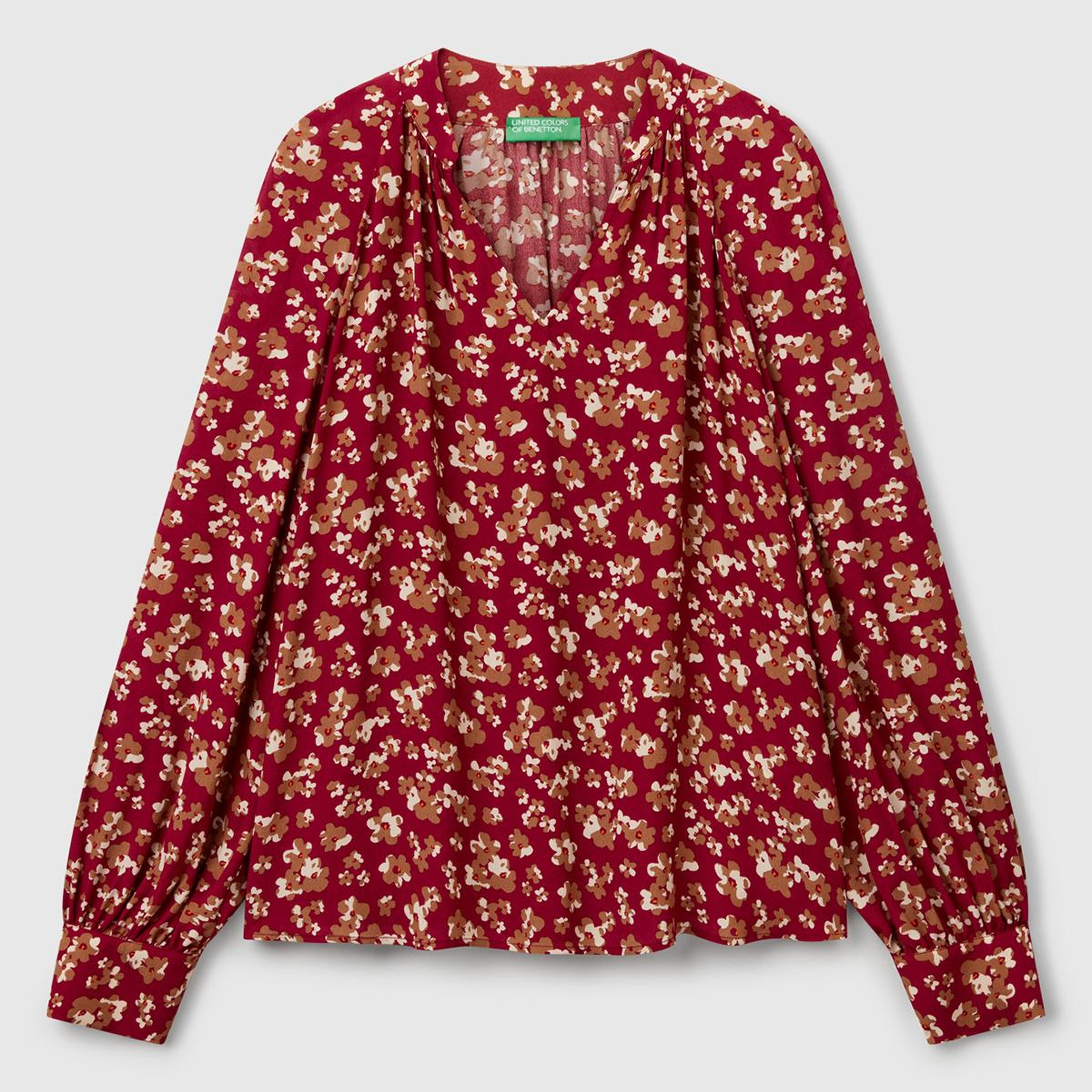 Kadın Bordo %100 Viskoz V Yaka Raglan Kol Bluz