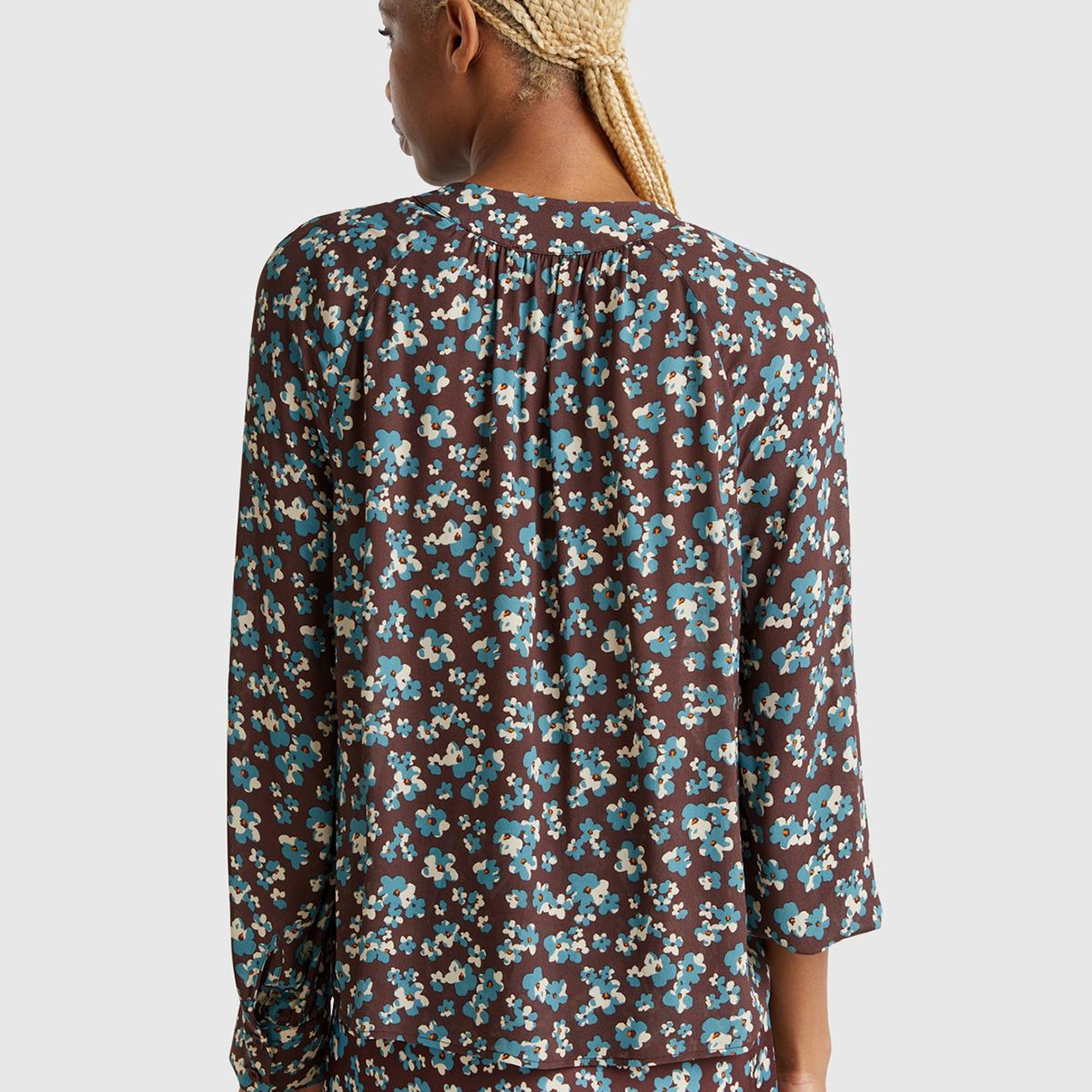 Kadın Kahverengi %100 Viskoz V Yaka Raglan Kol Bluz