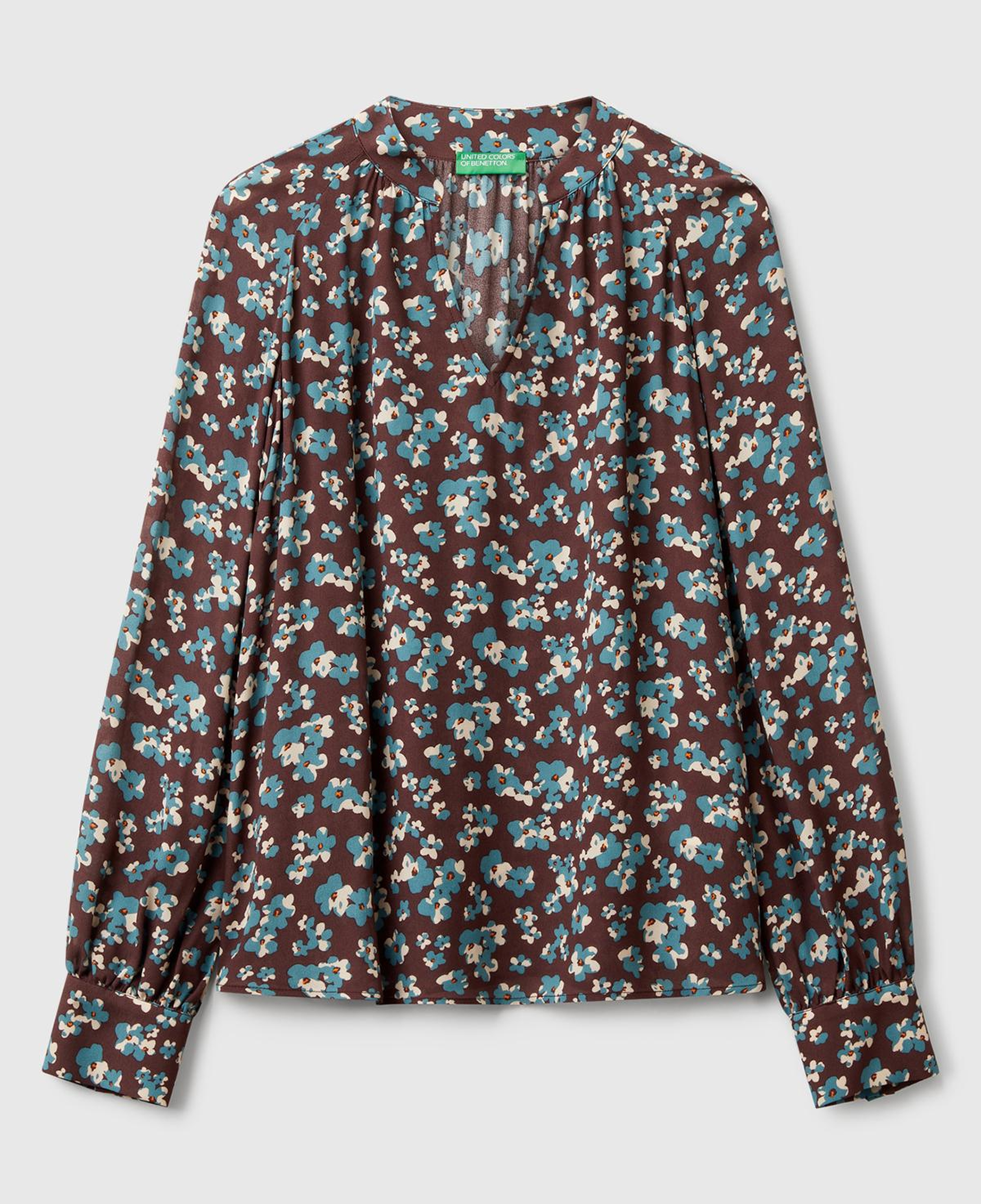 Kadın Kahverengi %100 Viskoz V Yaka Raglan Kol Bluz