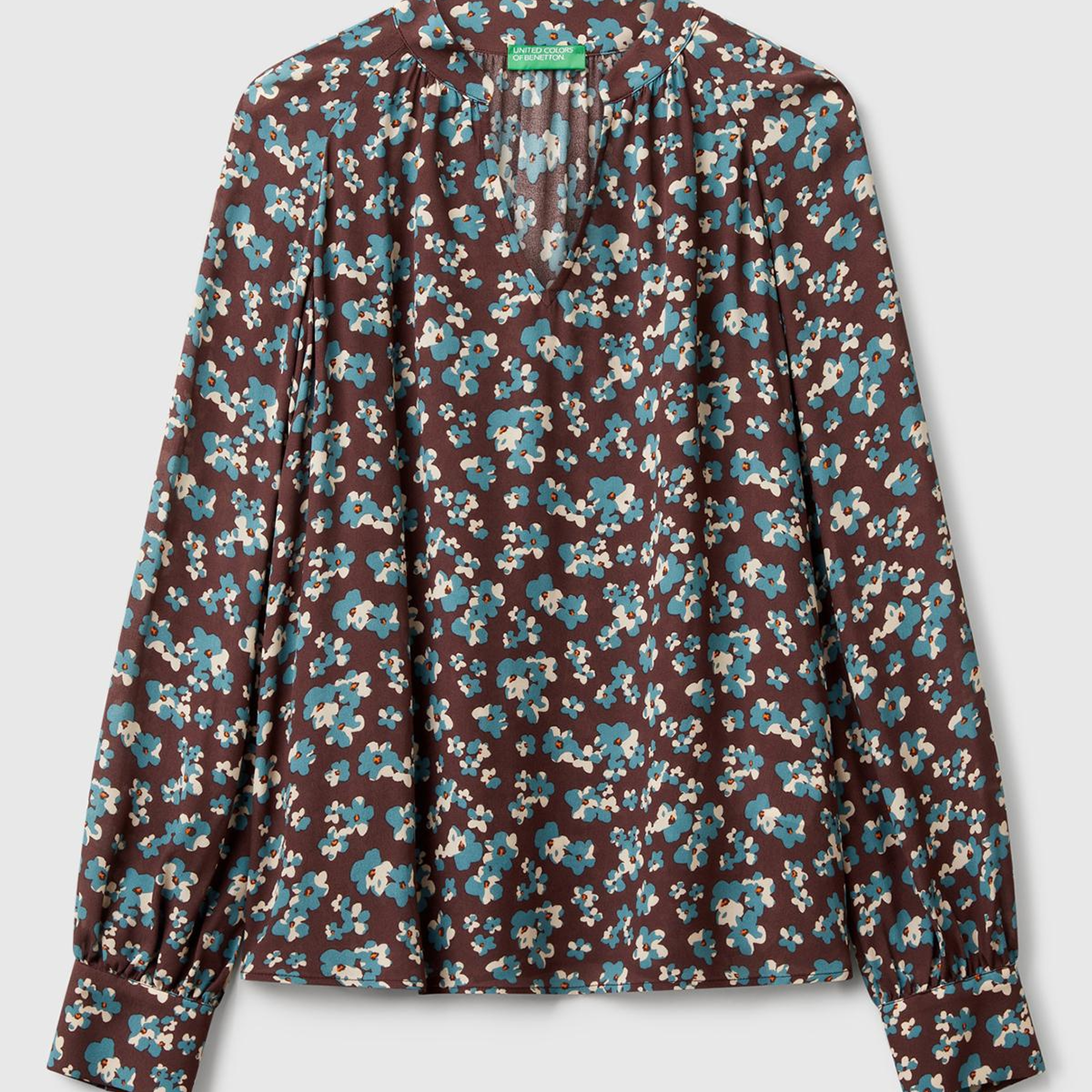 Kadın Kahverengi %100 Viskoz V Yaka Raglan Kol Bluz