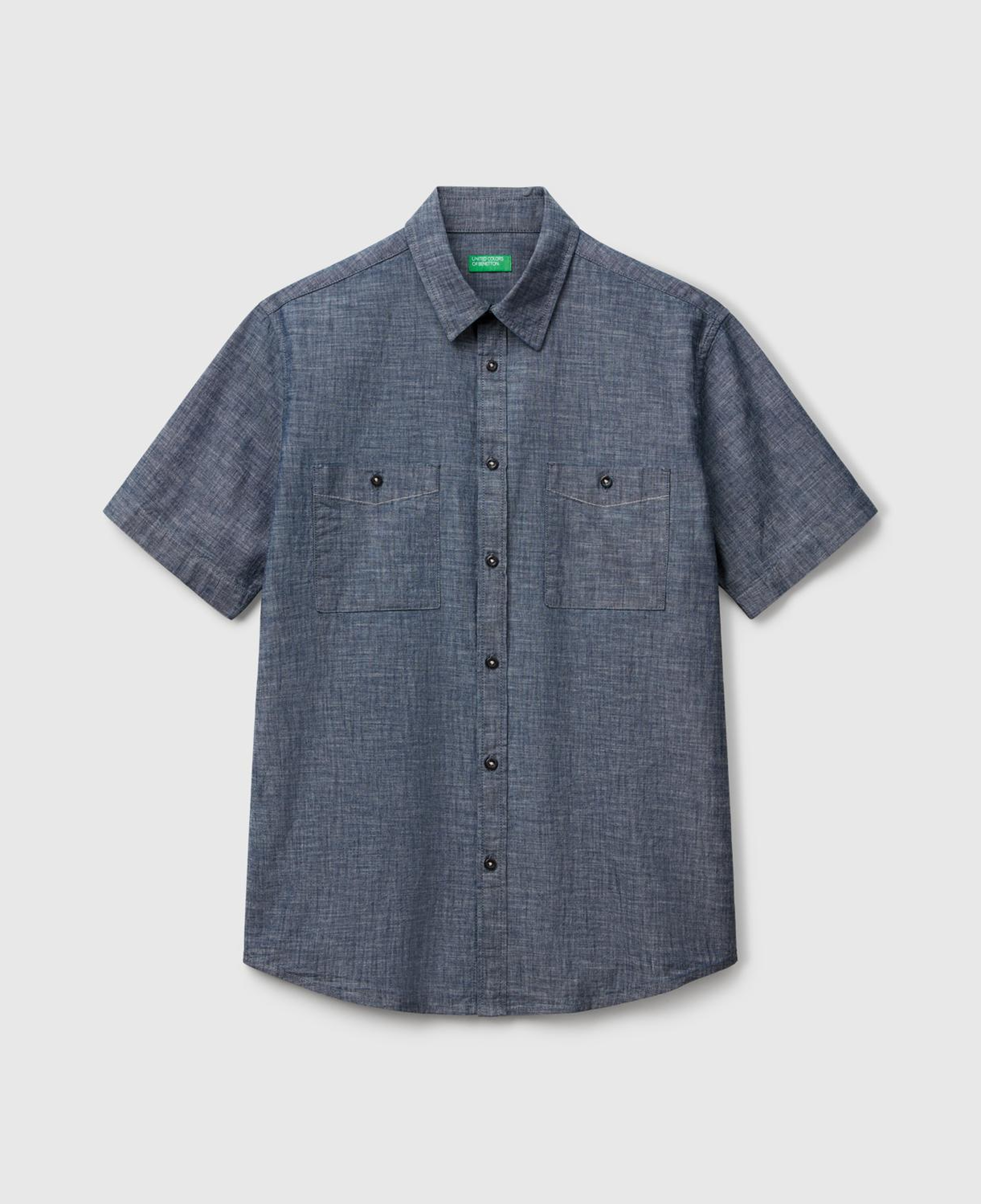 Erkek Mavi %100 Koton Kısa Kollu Regular Fit Şamre Gömlek
