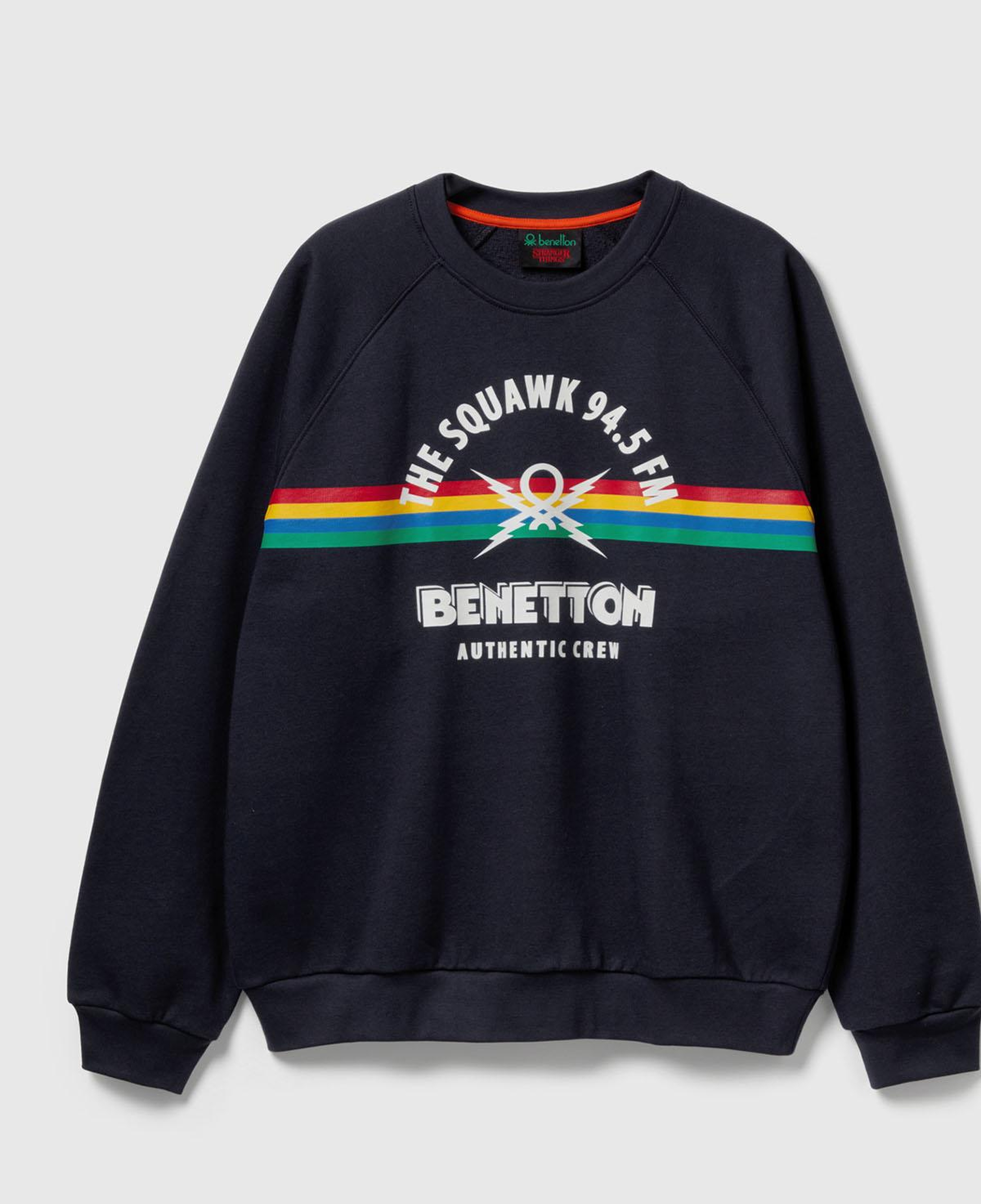 Erkek Lacivert  %100 Pamuk Relaxed Fit Stranger Things Baskılı Sweatshirt