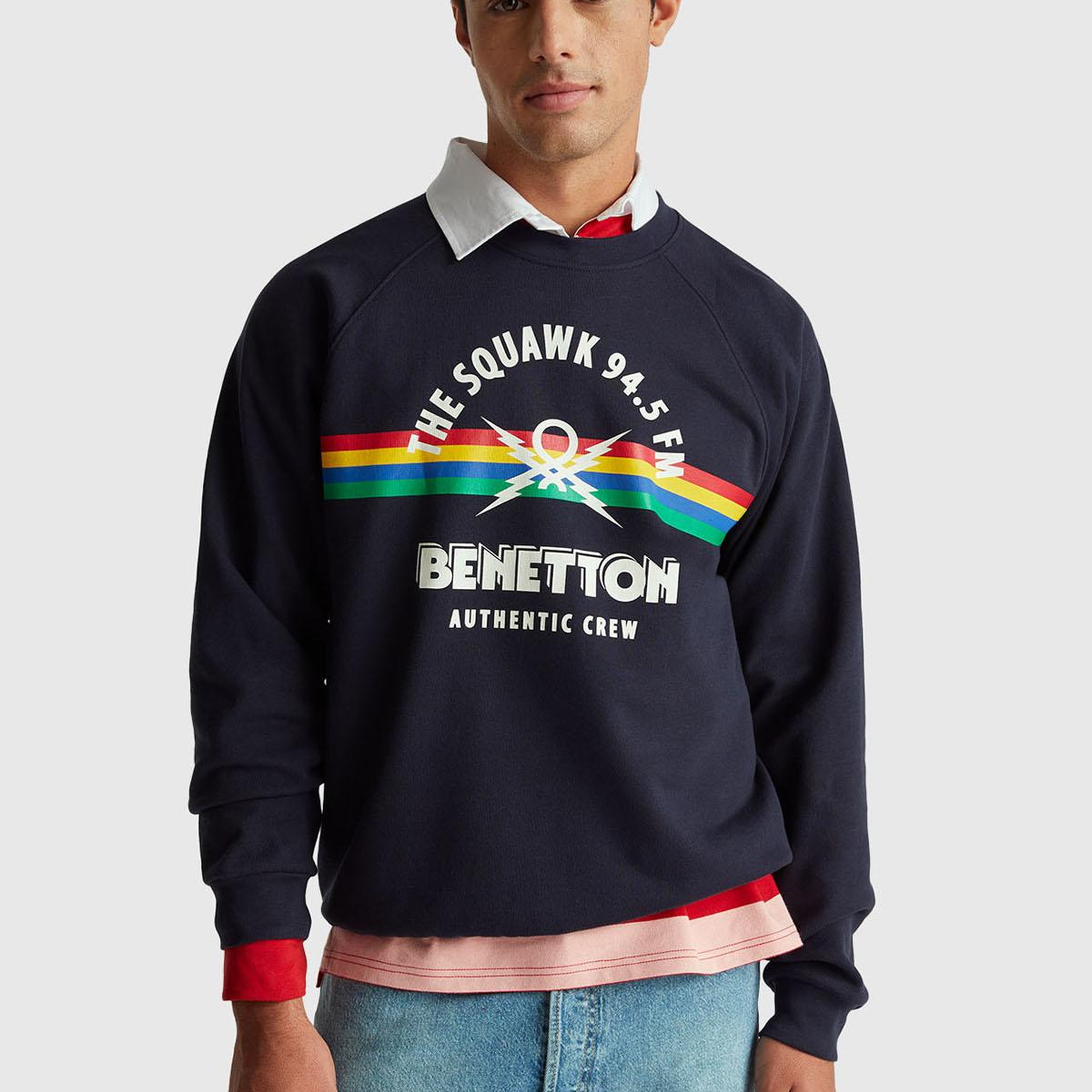 Erkek Lacivert  %100 Pamuk Relaxed Fit Stranger Things Baskılı Sweatshirt