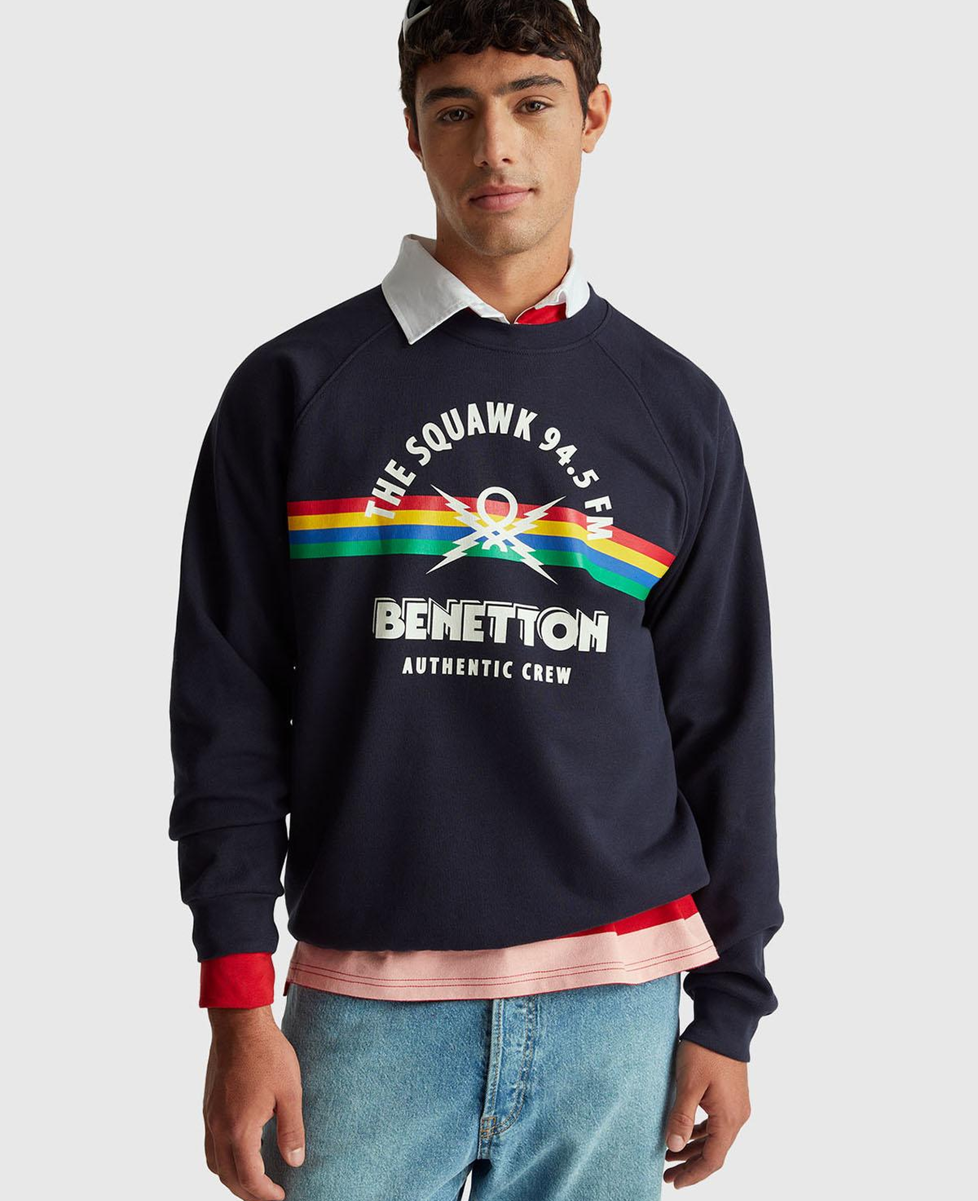Erkek Lacivert  %100 Pamuk Relaxed Fit Stranger Things Baskılı Sweatshirt
