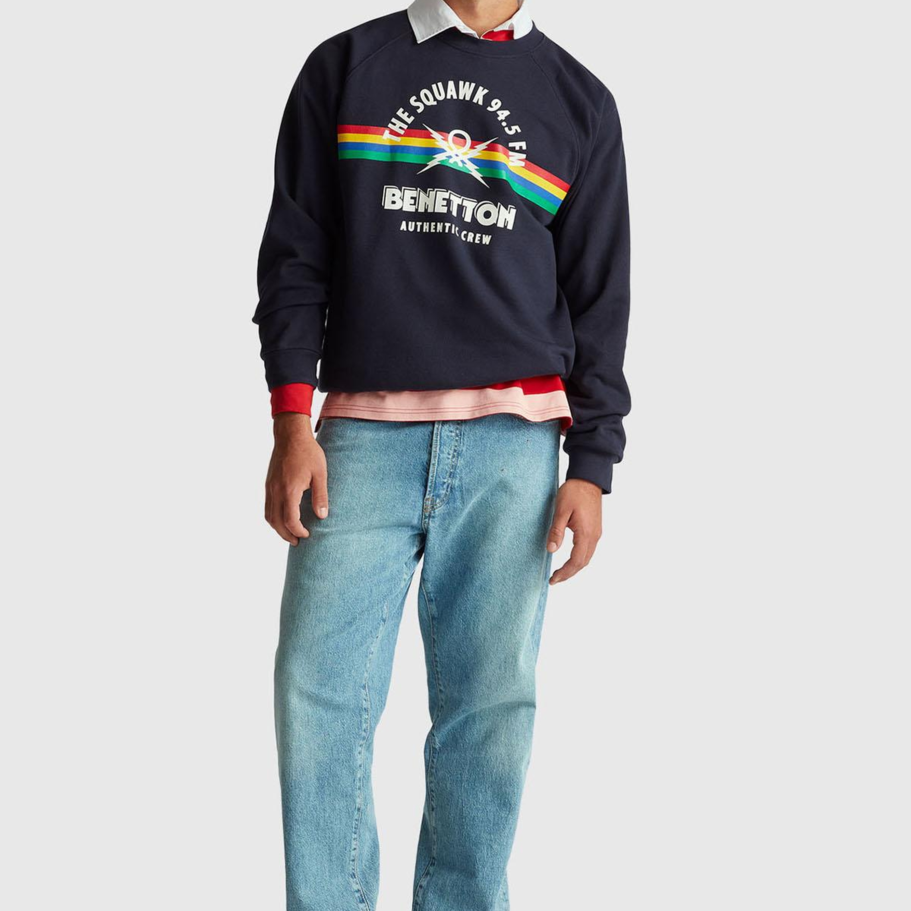 Erkek Lacivert %100 Pamuk Relaxed Fit Stranger Things Baskılı Sweatshirt