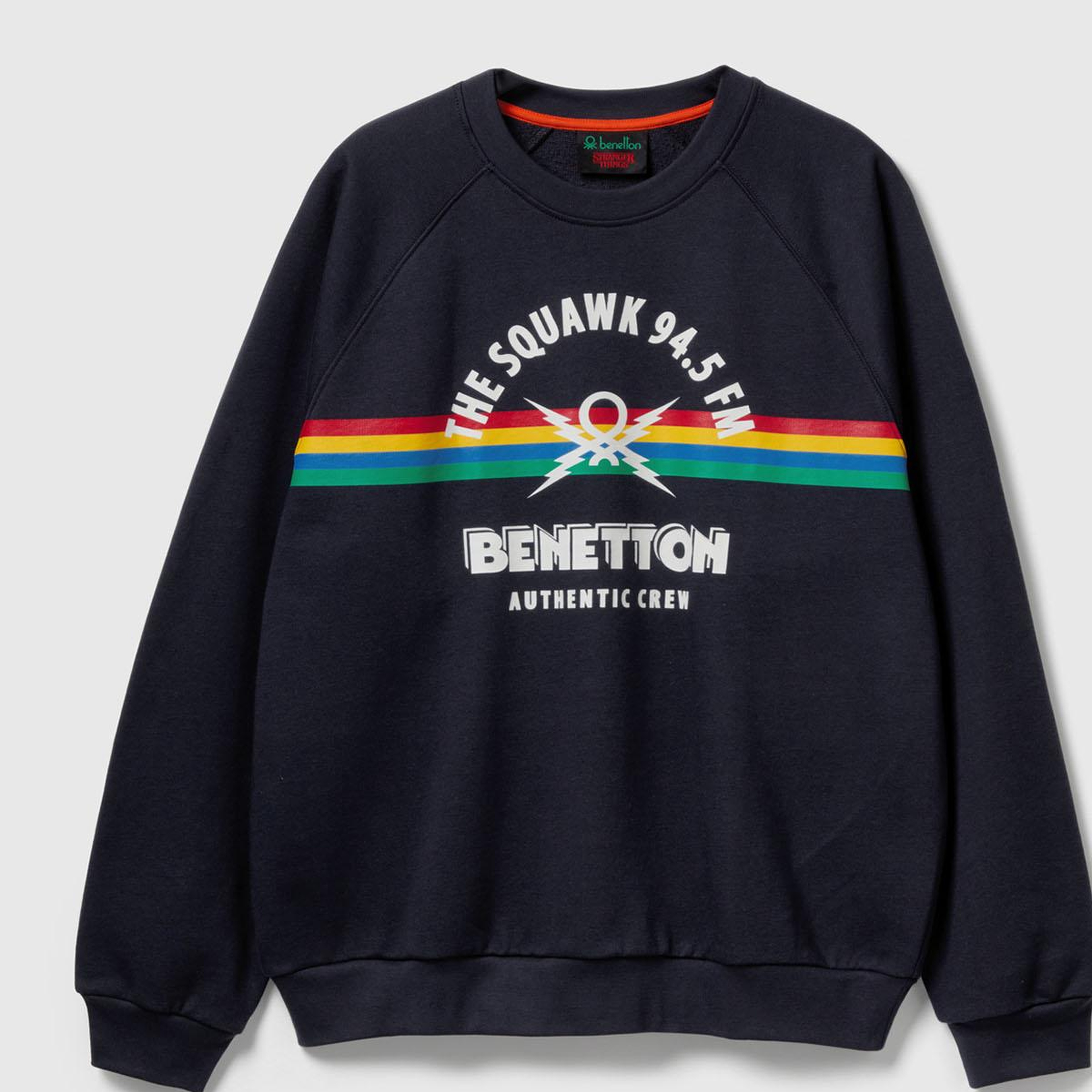 Erkek Lacivert %100 Pamuk Relaxed Fit Stranger Things Baskılı Sweatshirt