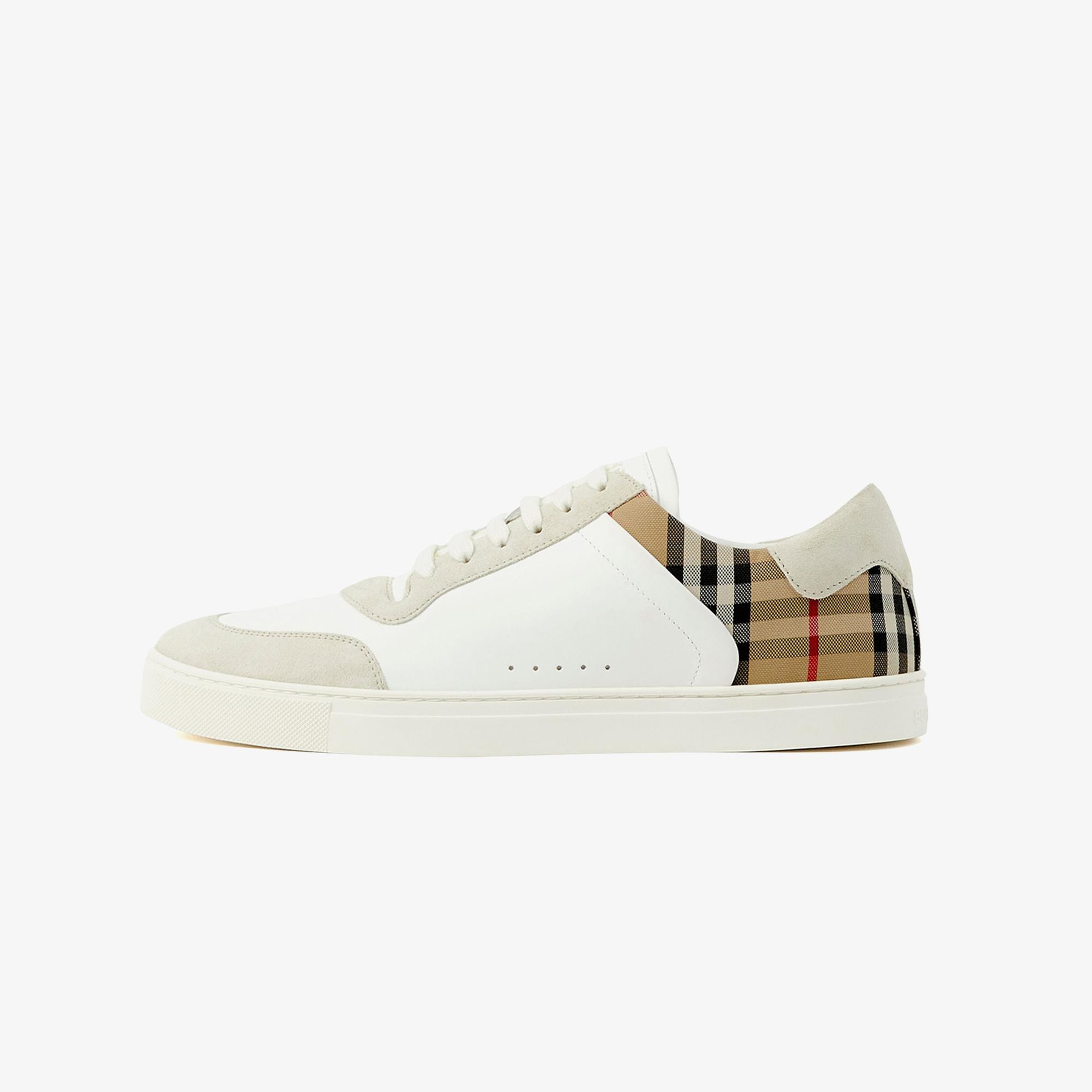 Burberry Leather, Suede and Check Erkek Beyaz Sneaker
