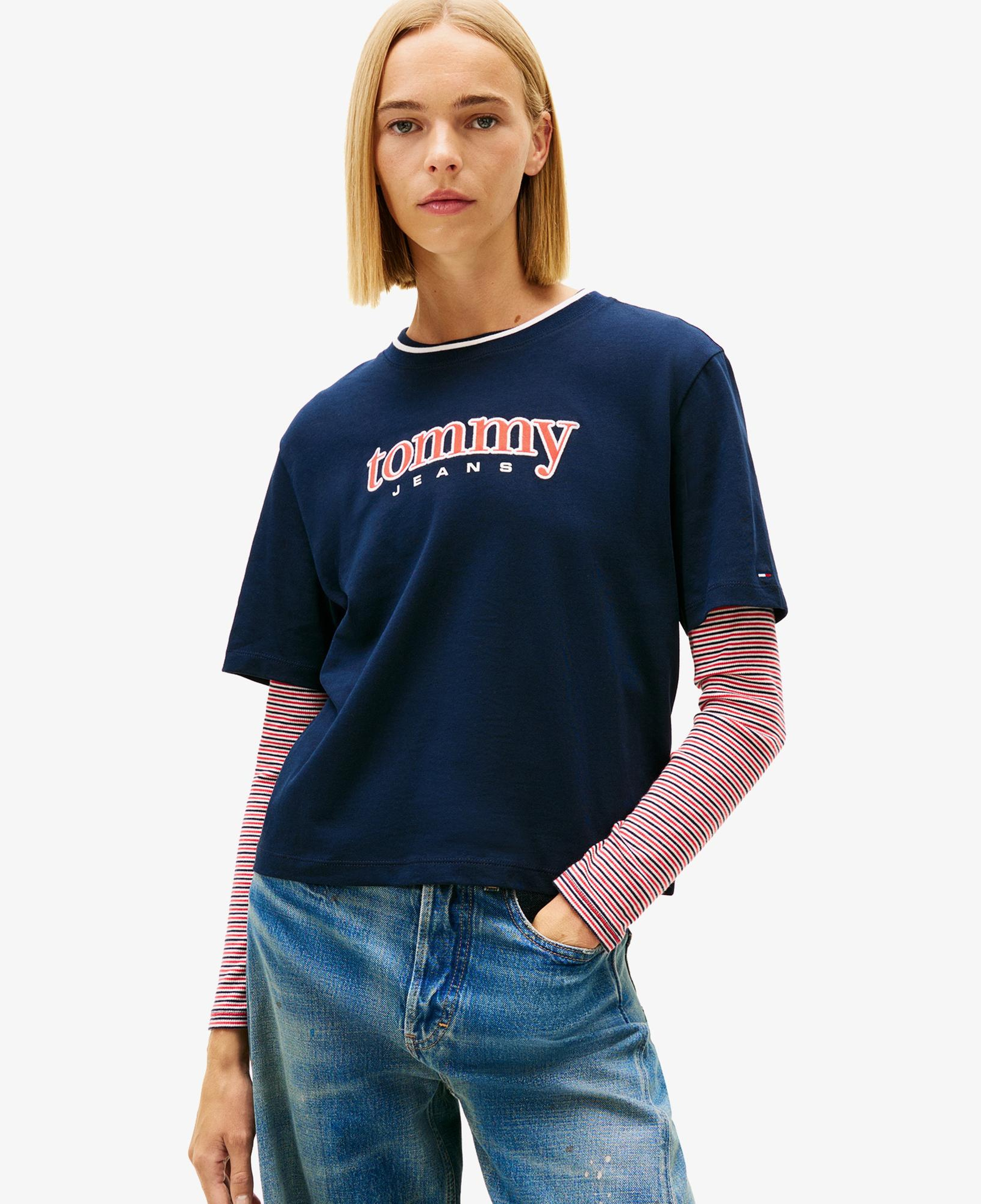 Tommy Hilfiger Boxy Tommy Applique Kadın Mavi T-Shirt