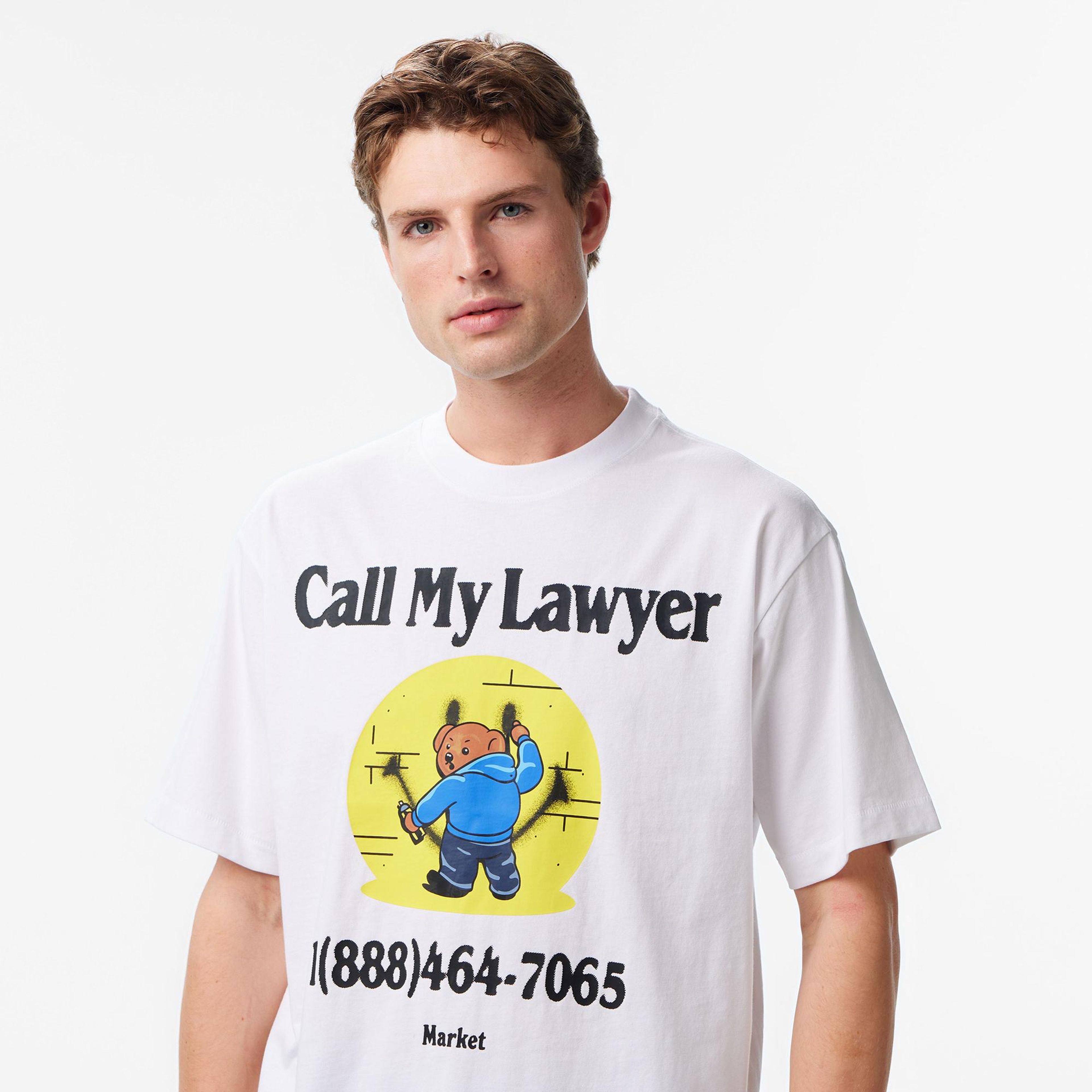 Market Smiley Call My Lawyer Bear Erkek Beyaz T-Shirt
