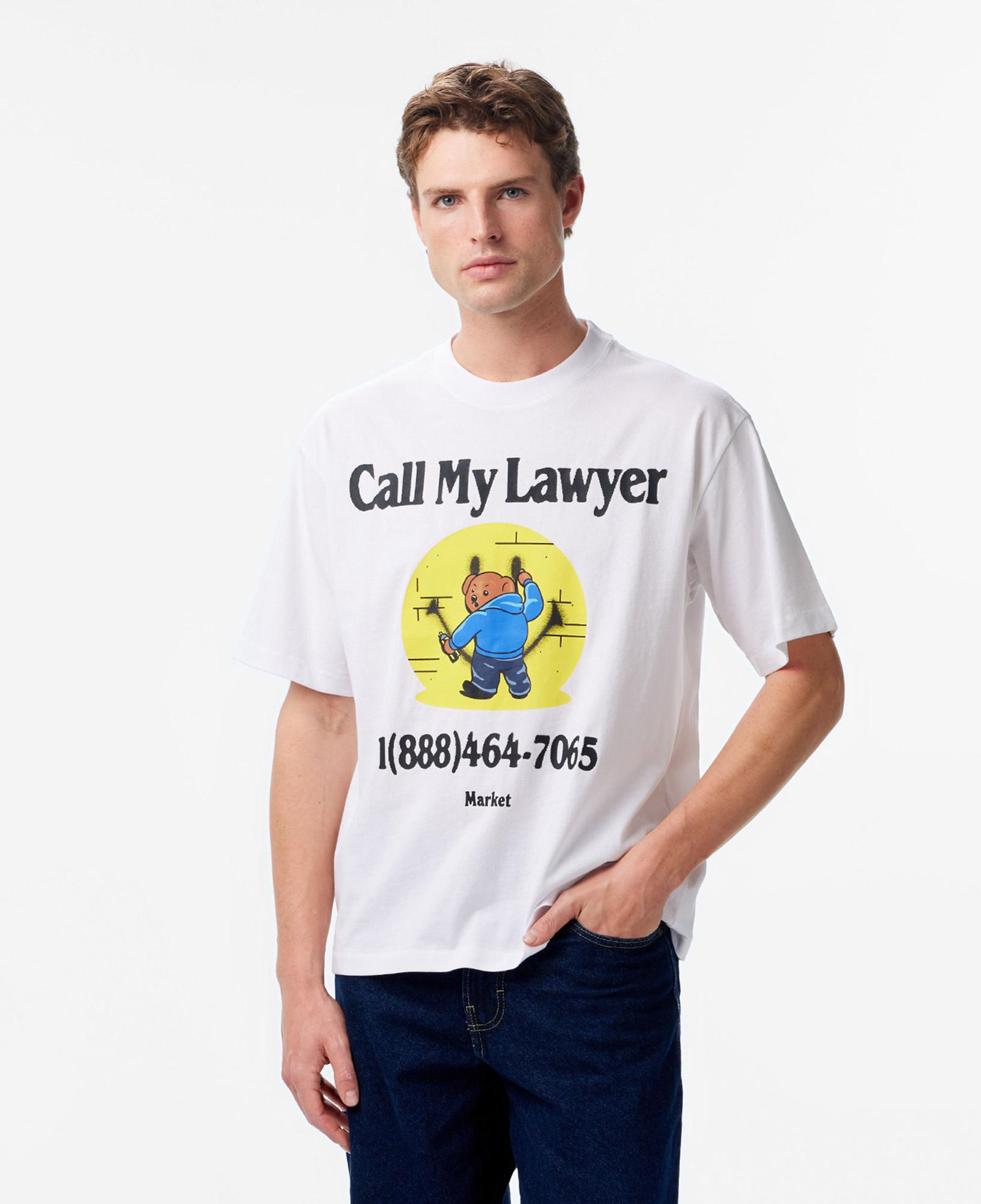 Market Smiley Call My Lawyer Bear Erkek Beyaz T-Shirt