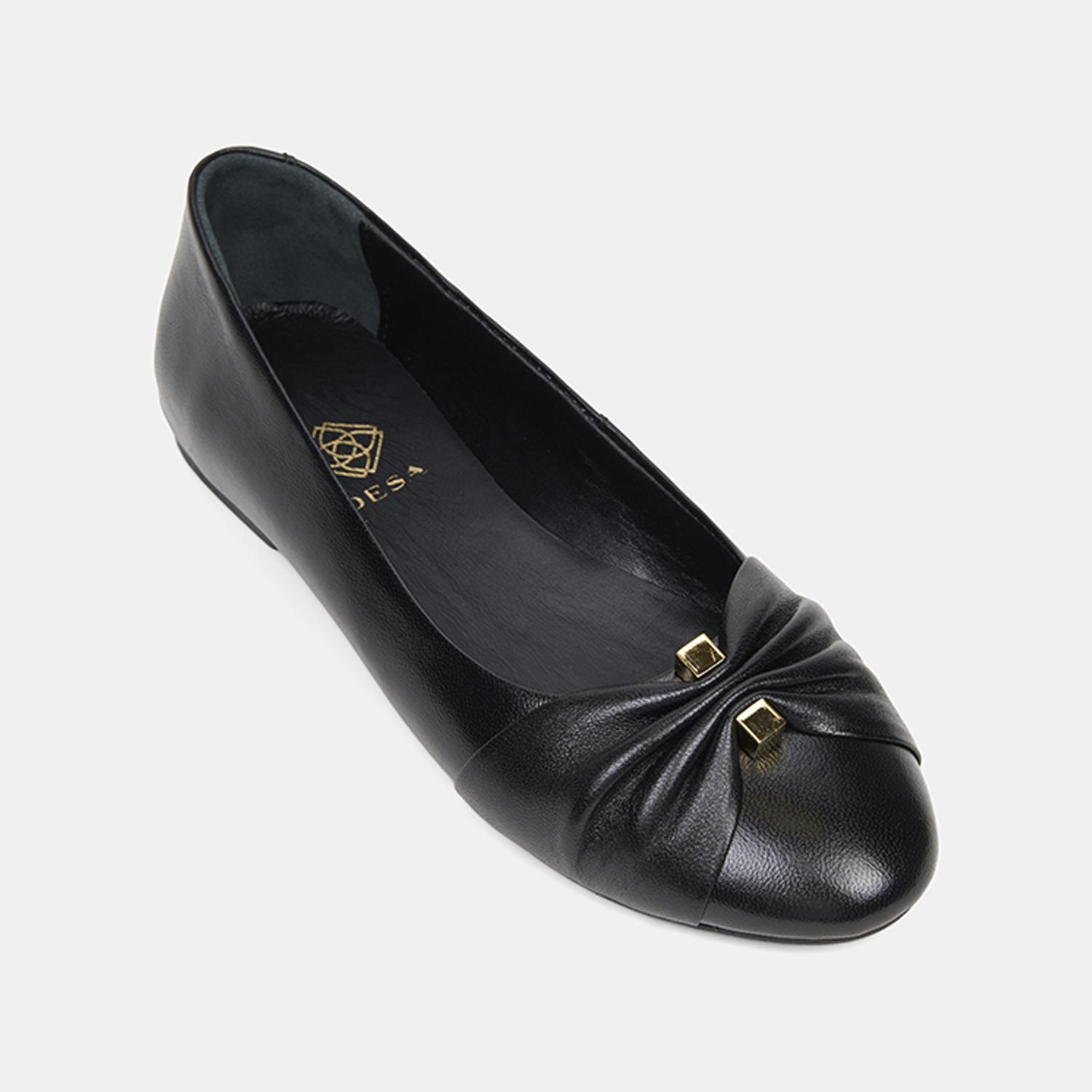 Kadın Siyah Büzgü Detaylı Deri Babet