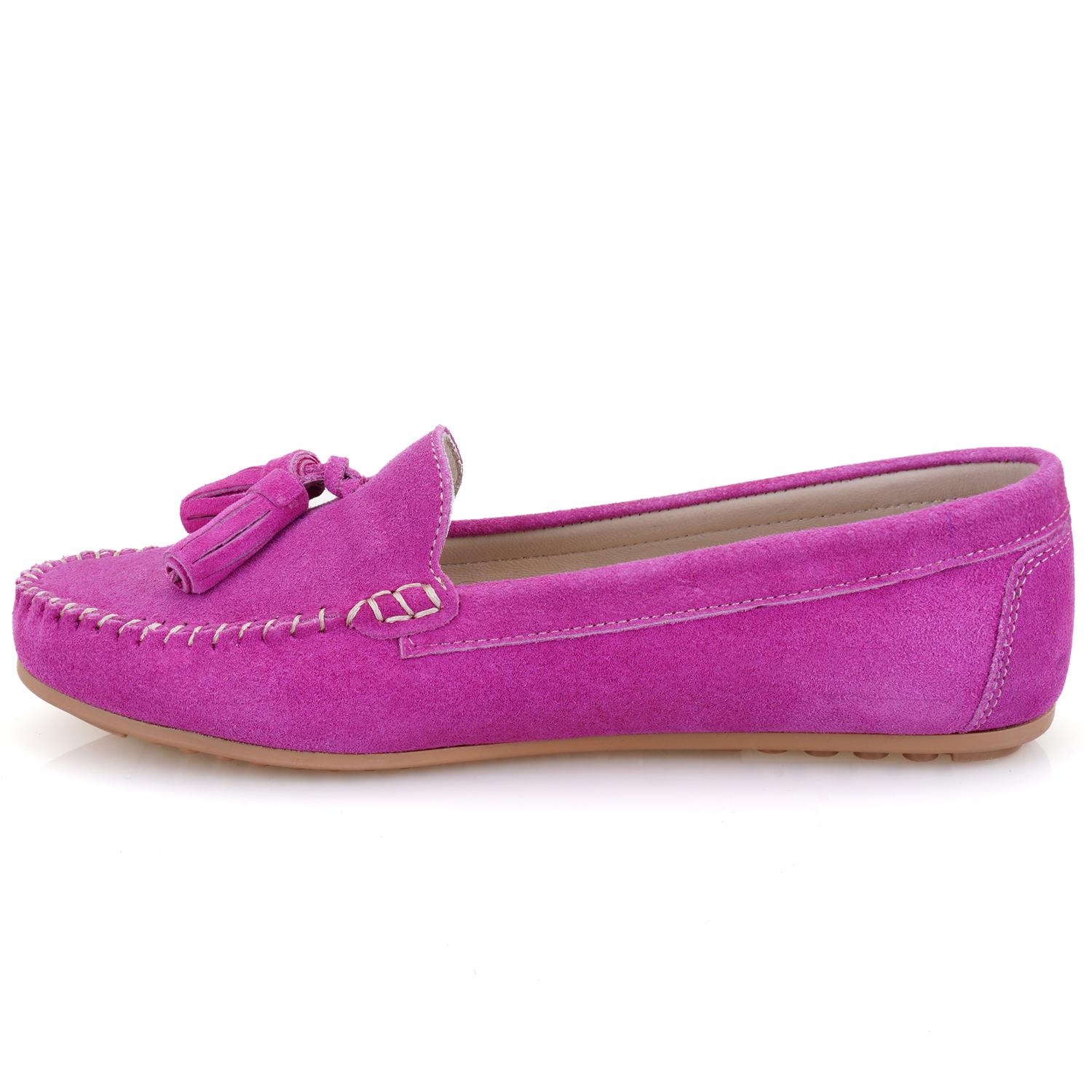 Kadın Fuşya Süet Deri Loafer