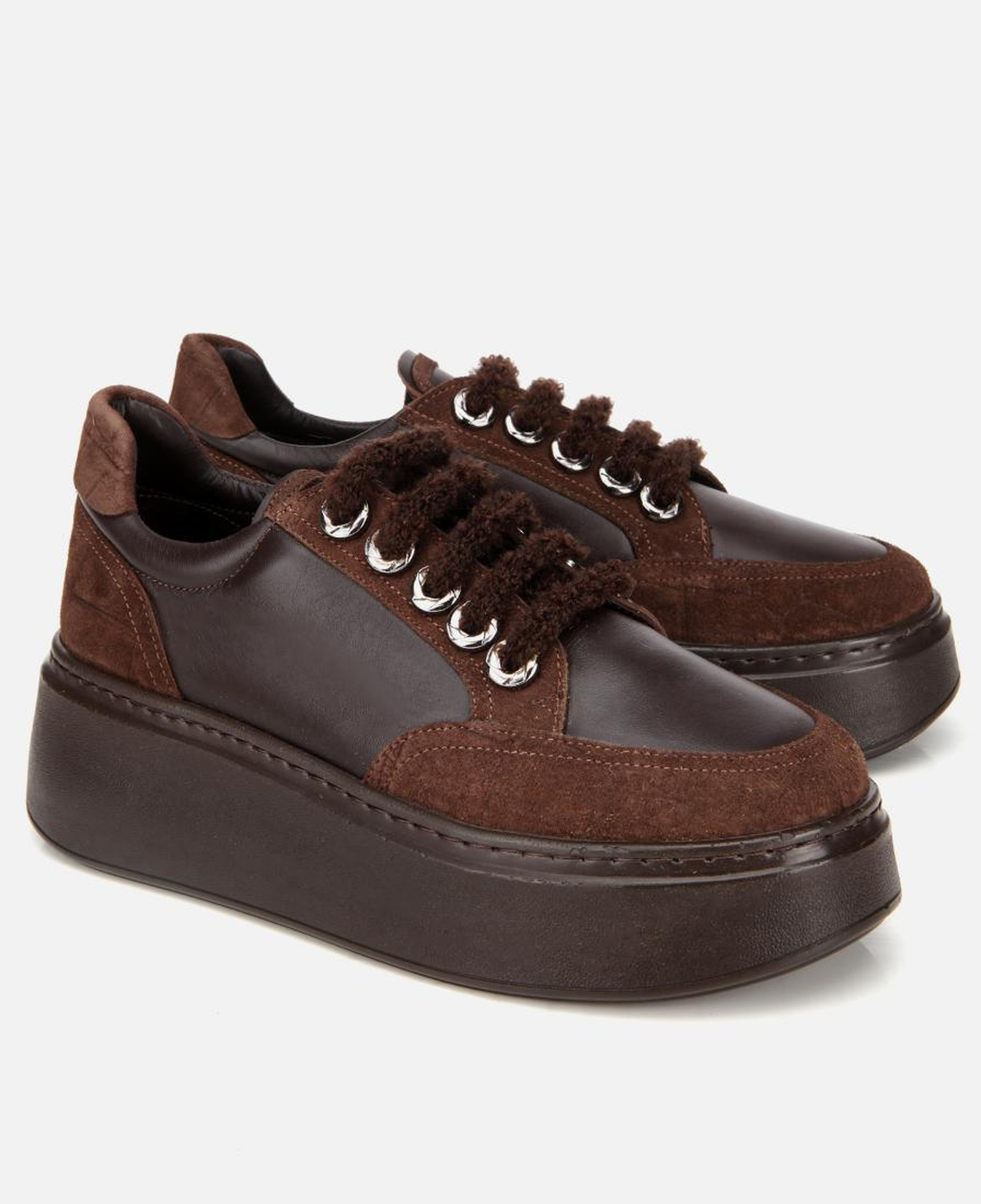 Kadın Deri Kahverengi Bağcık Detaylı Kalın Tabanlı Spor Ayakkabı