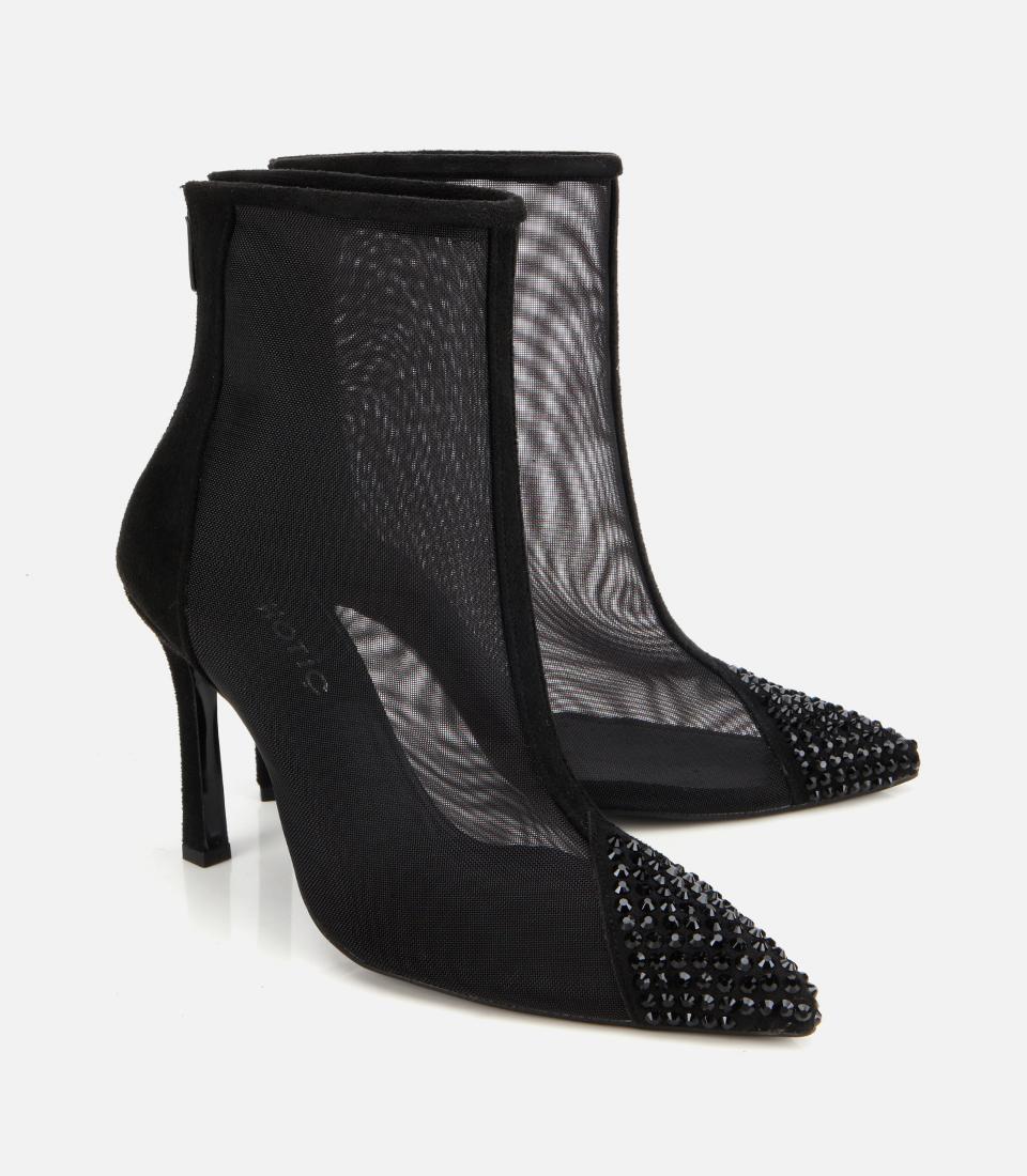 Kadın Siyah Transparan Taş Detaylı Bilekte Topuklu Bot