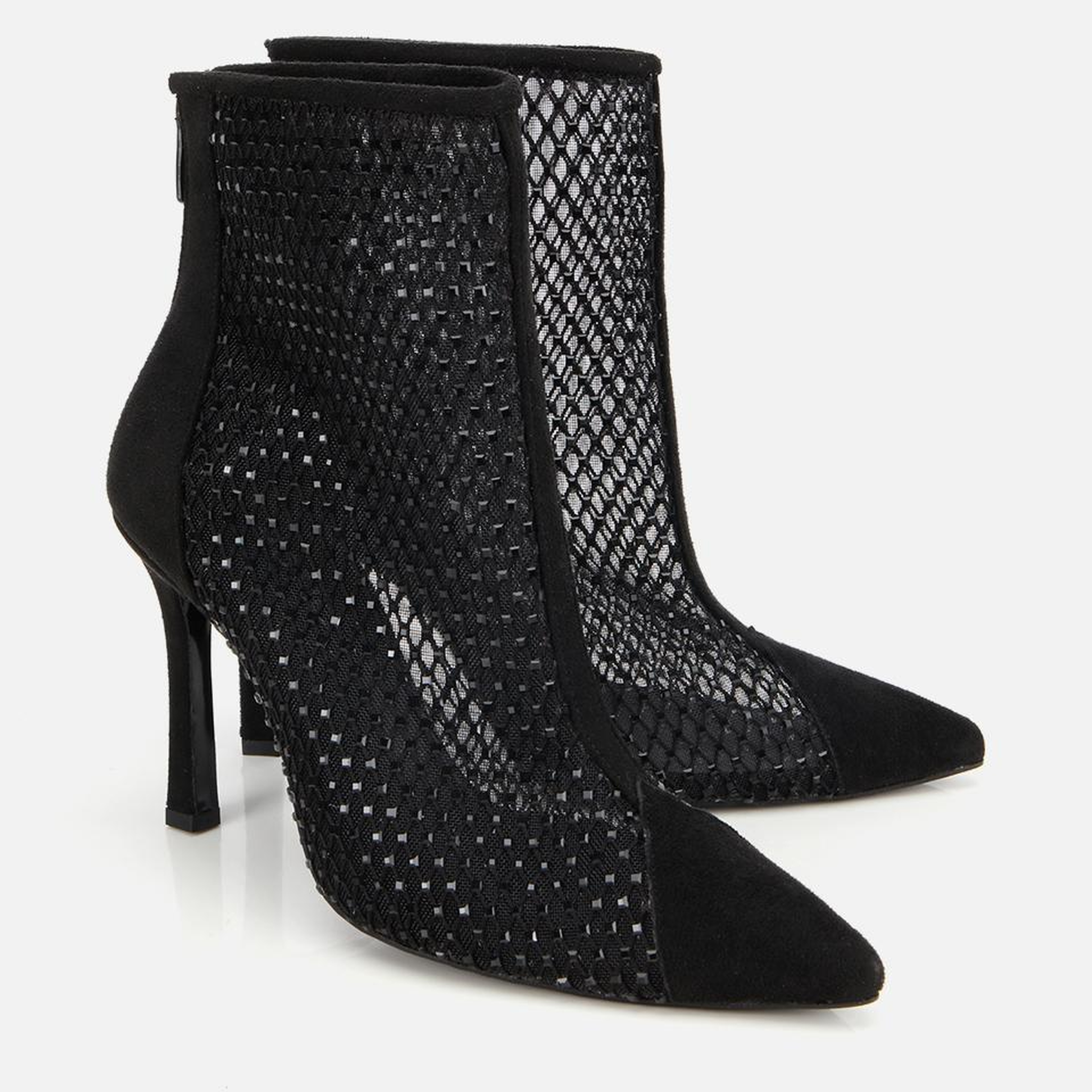 Kadın Siyah Fileli Taş Detaylı Bilekte Topuklu Bot