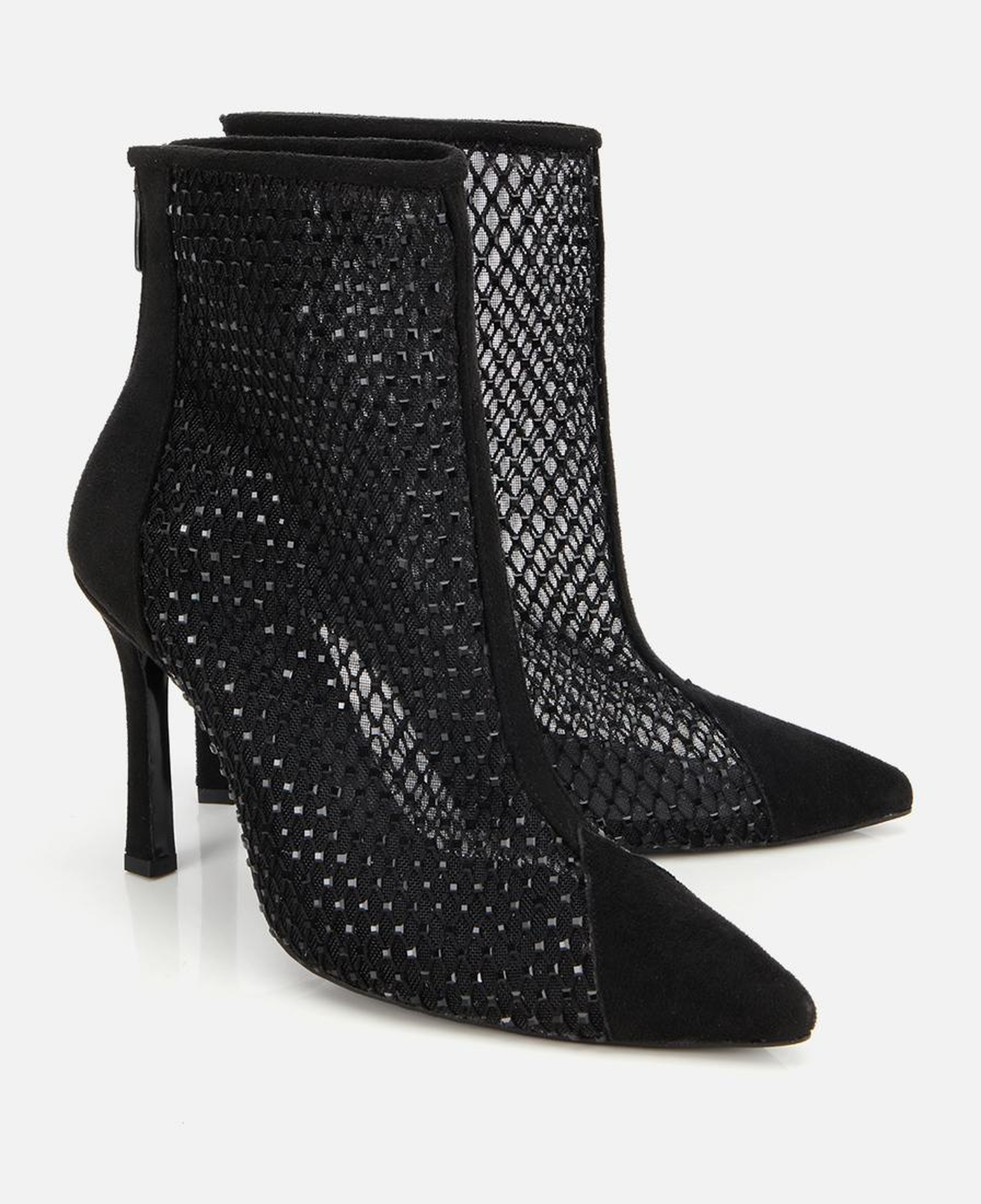 Kadın Siyah Fileli Taş Detaylı Bilekte Topuklu Bot