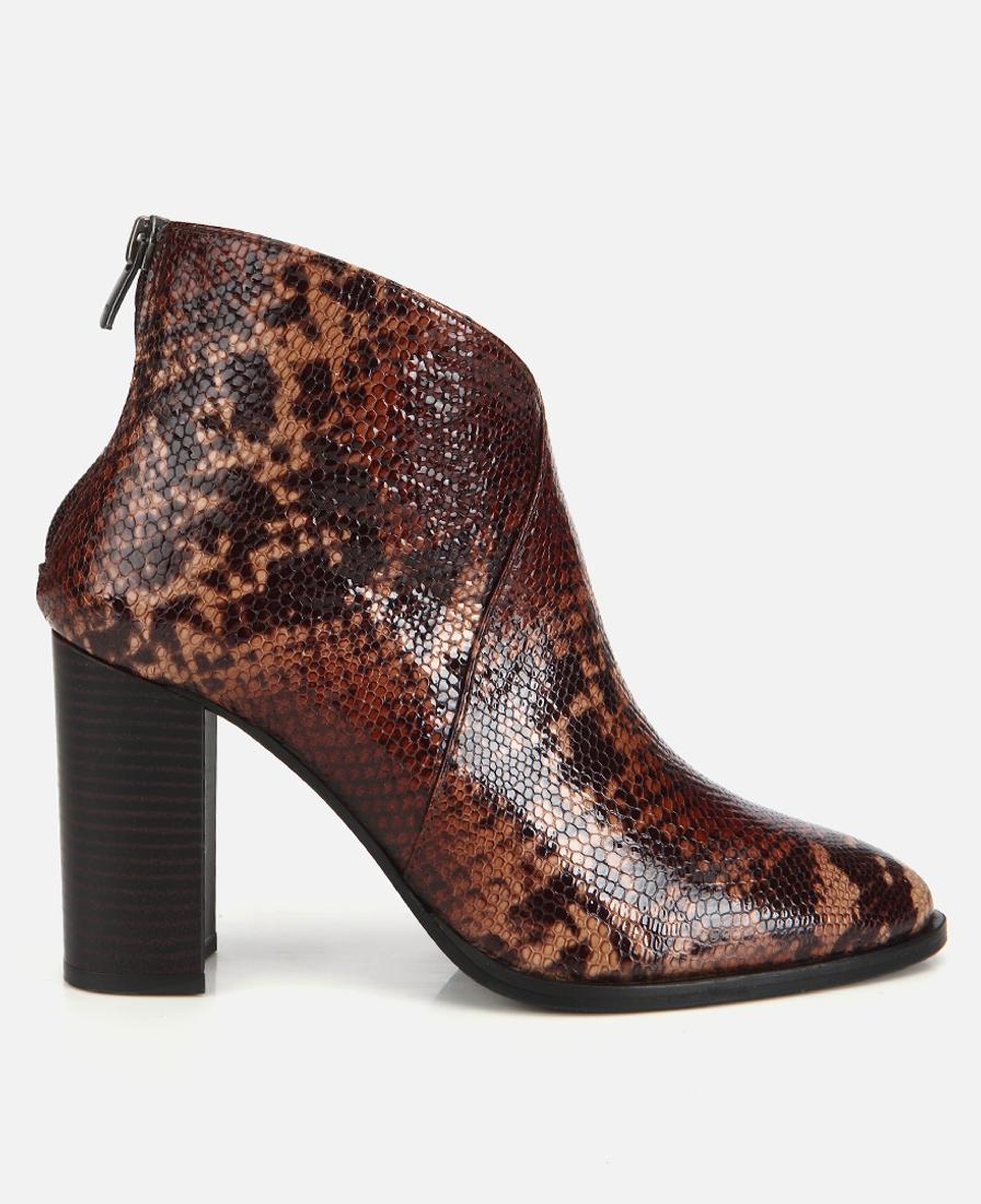 Kadın Deri Kahverengi Yılan Desenli Topuklu Bot