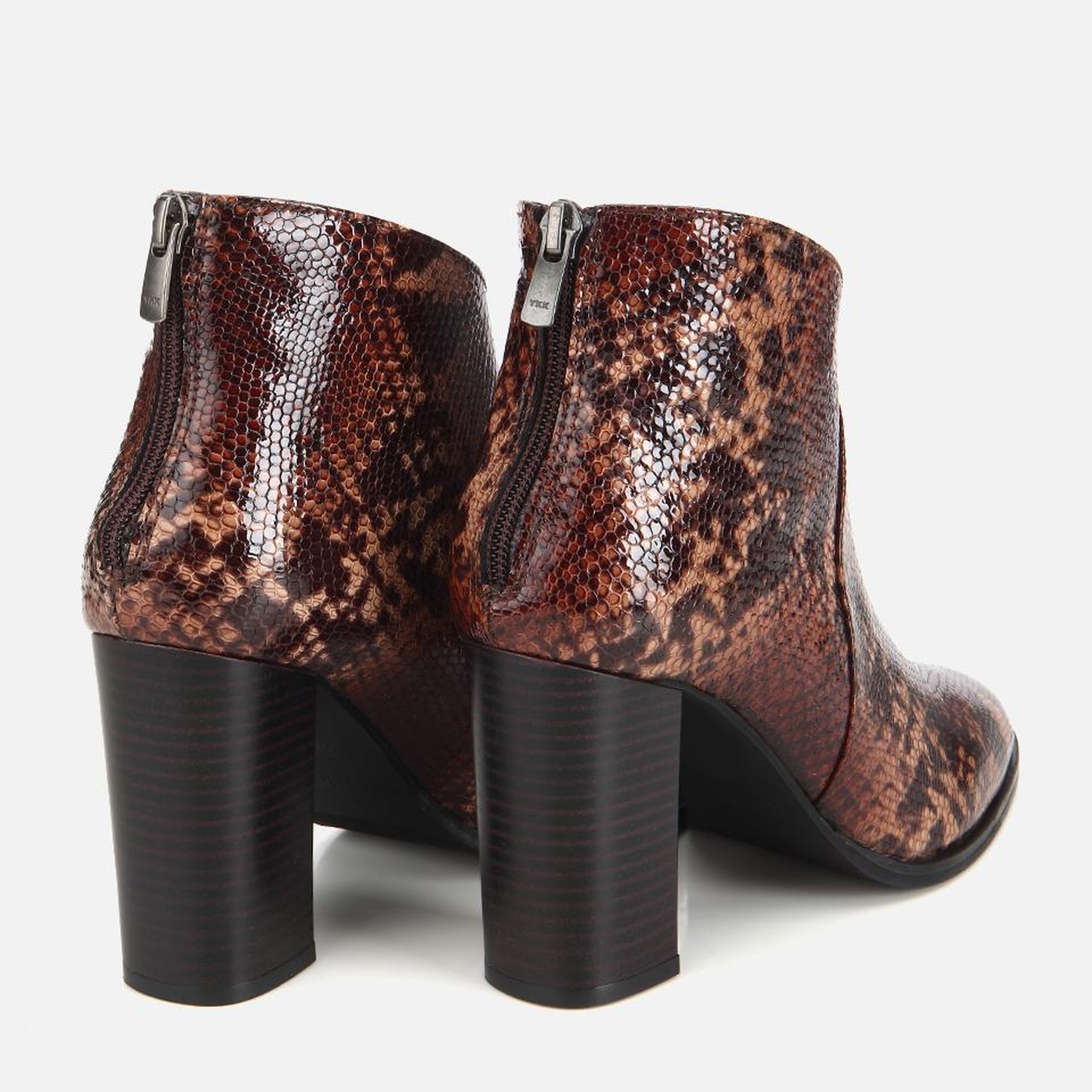 Kadın Deri Kahverengi Yılan Desenli Topuklu Bot