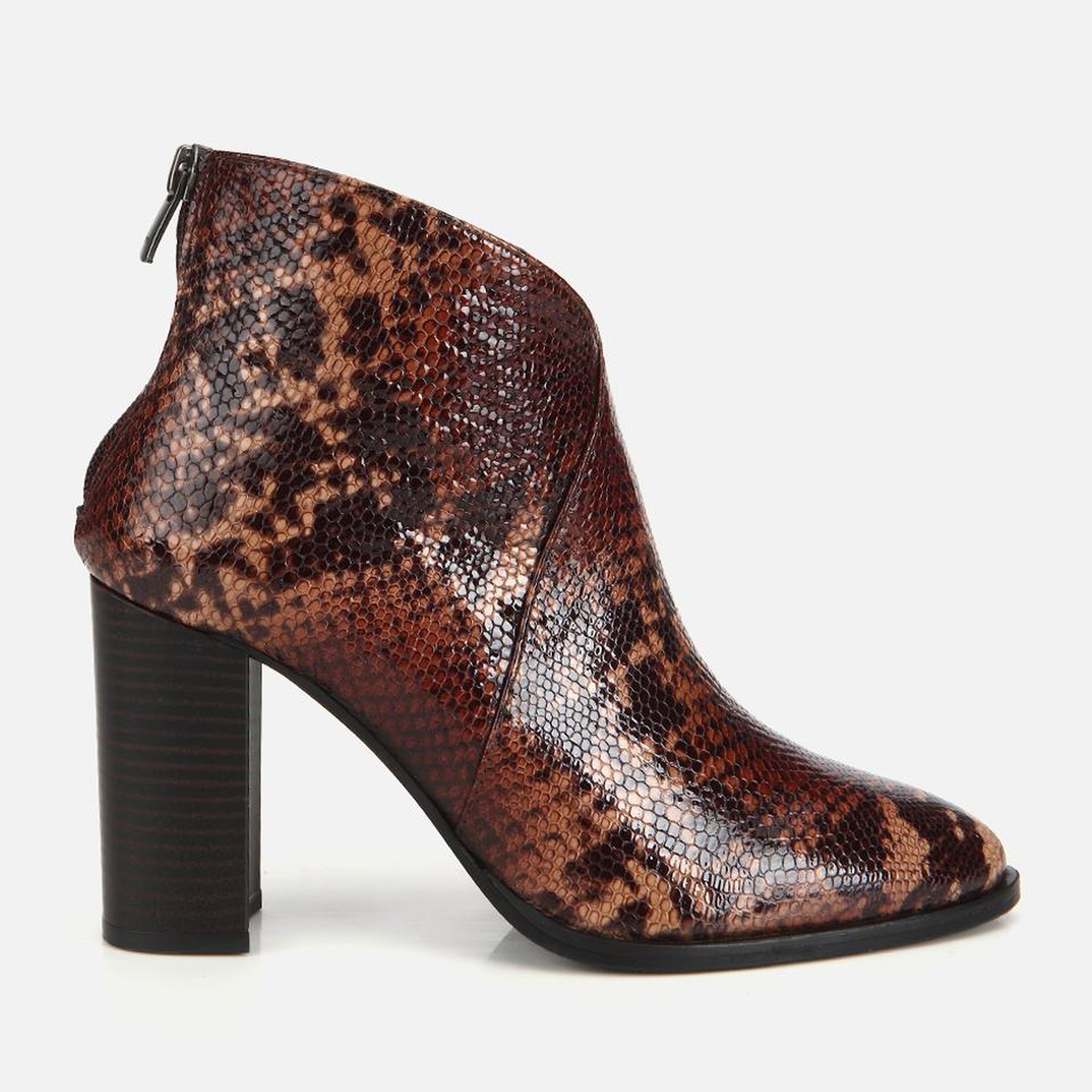 Kadın Deri Kahverengi Yılan Desenli Topuklu Bot