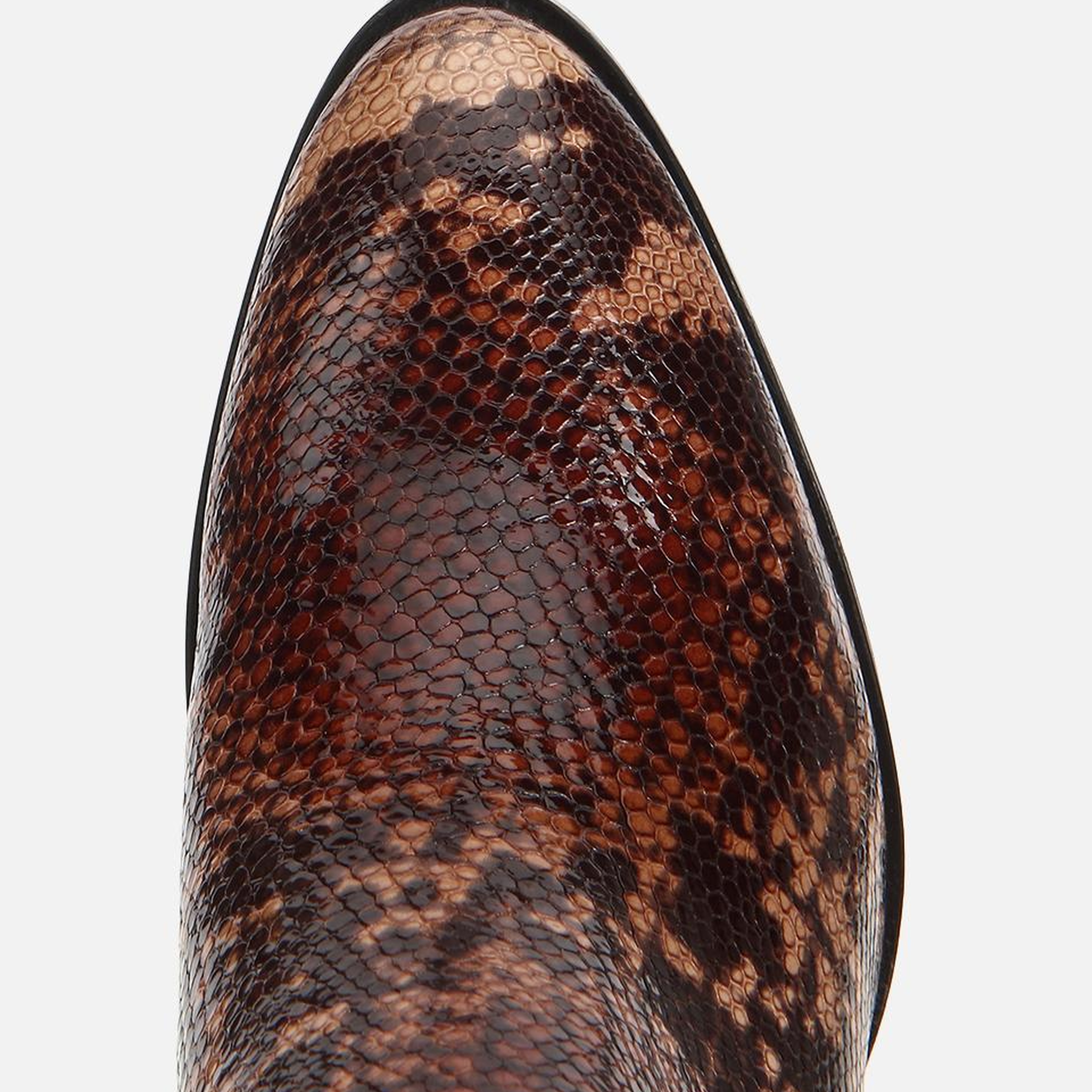 Kadın Deri Kahverengi Yılan Desenli Topuklu Bot