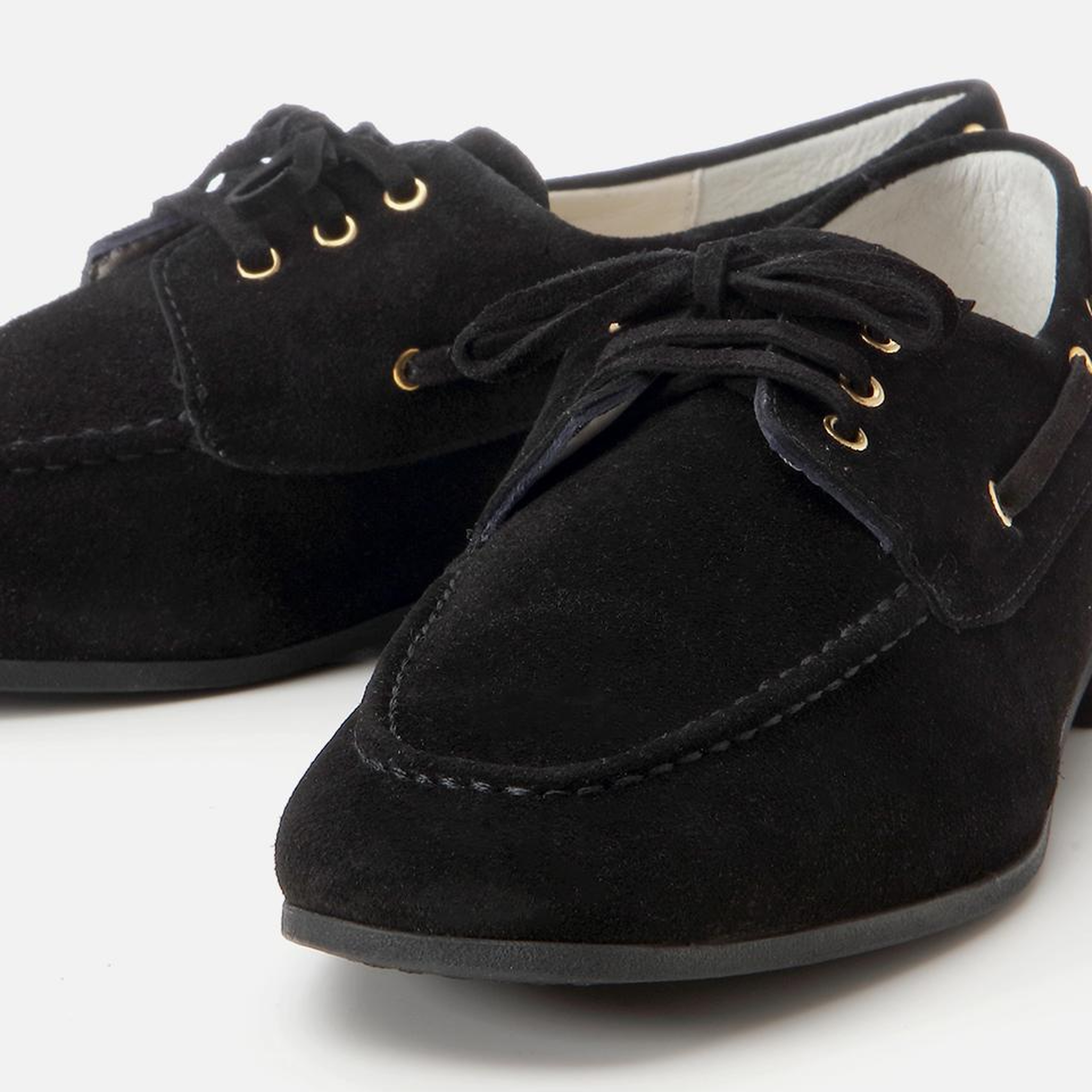 Kadın Süet Deri Siyah Bağcık Detaylı Günlük Loafer