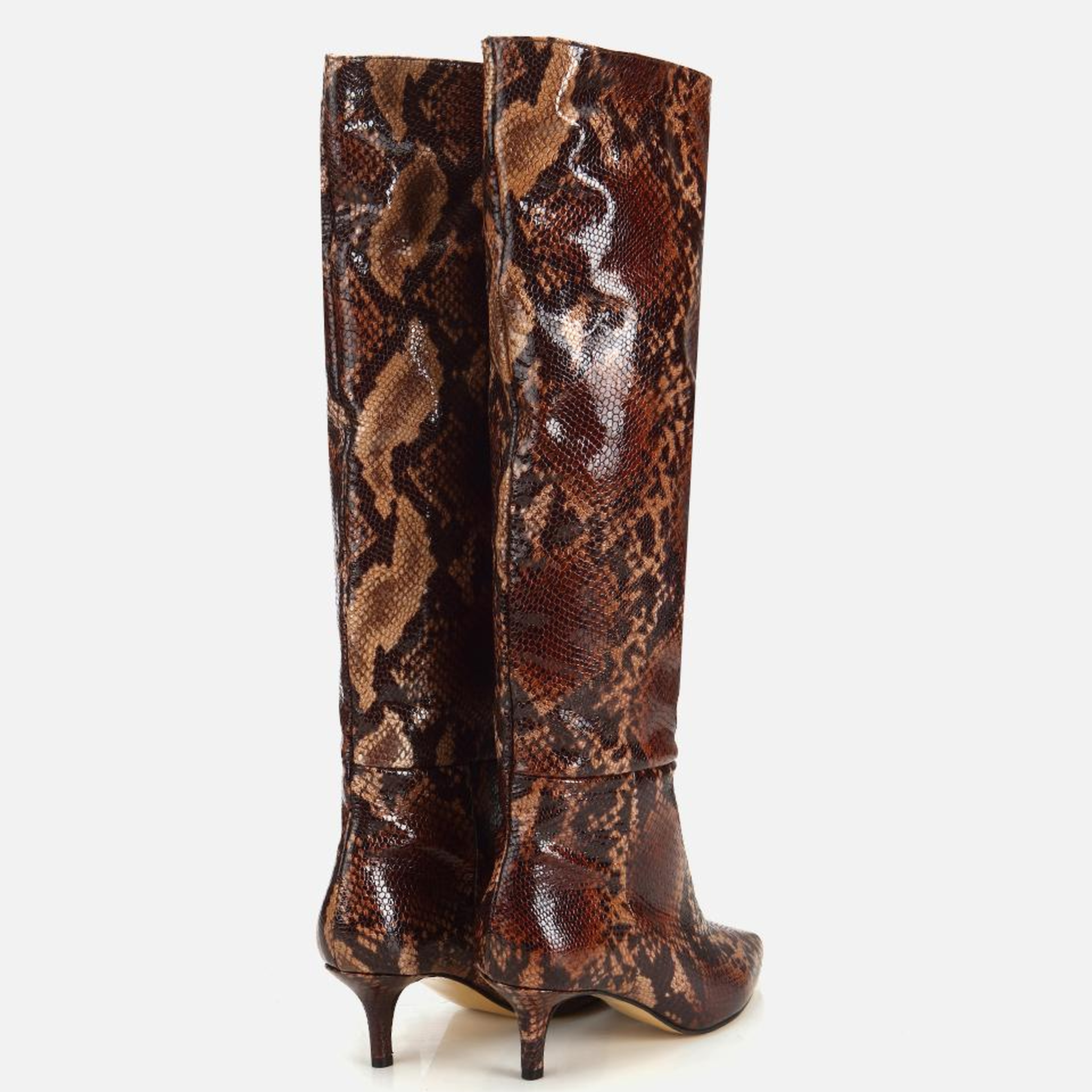 Kadın Deri Yılan Desenli Sivri Burunlu Topuklu Çizme