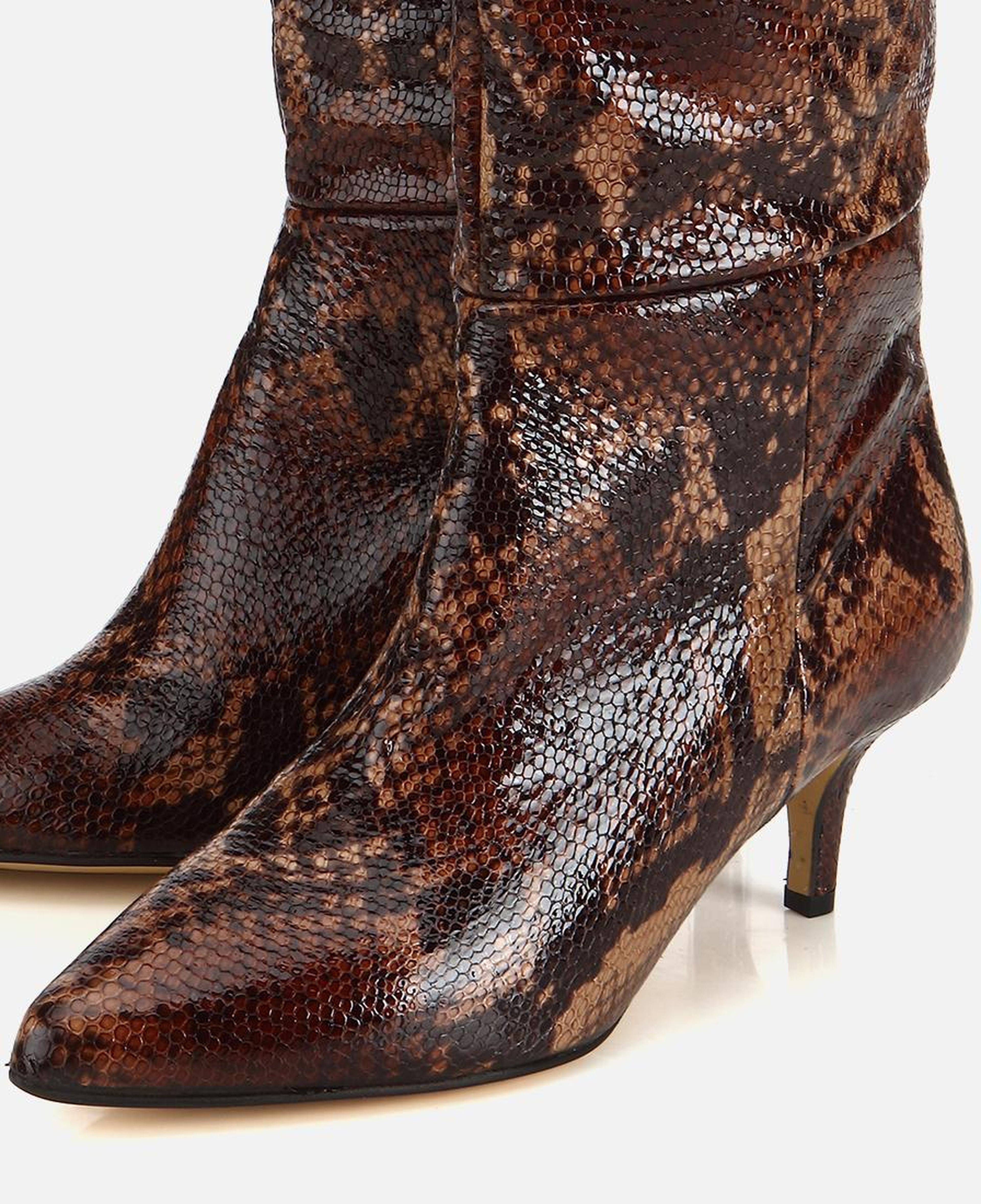 Kadın Deri Yılan Desenli Sivri Burunlu Topuklu Çizme