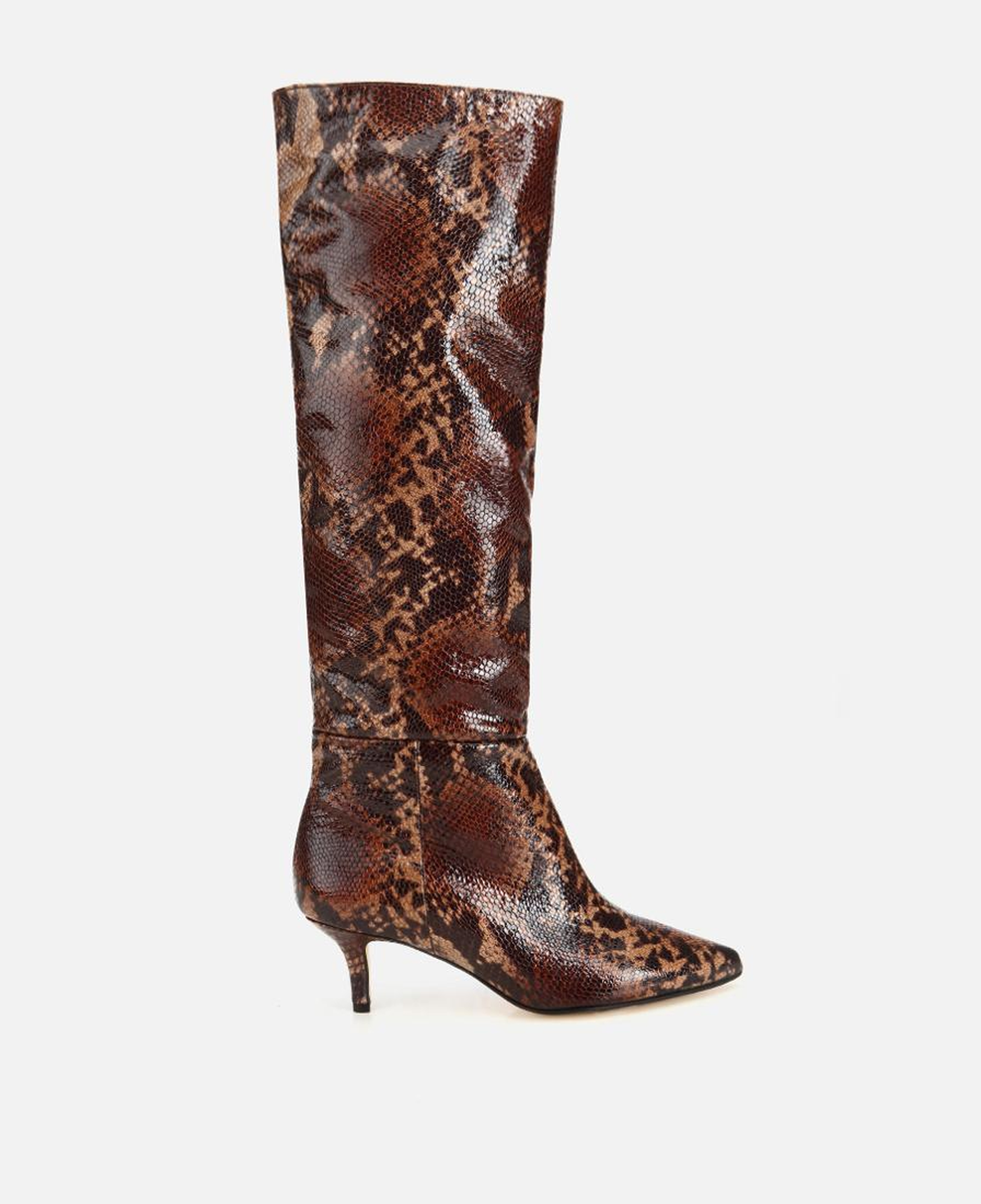 Kadın Deri Yılan Desenli Sivri Burunlu Topuklu Çizme